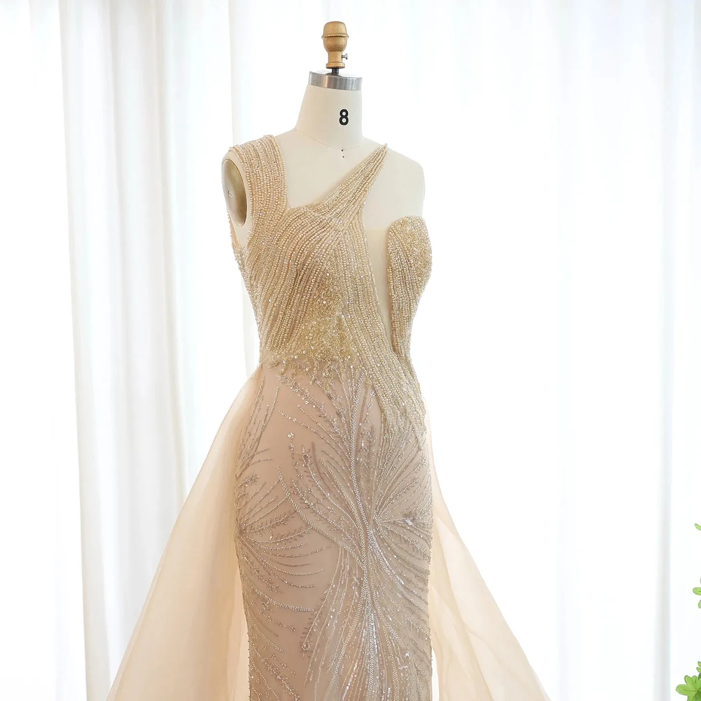 Luxury One Shoulder Evening Dress with Overskirt