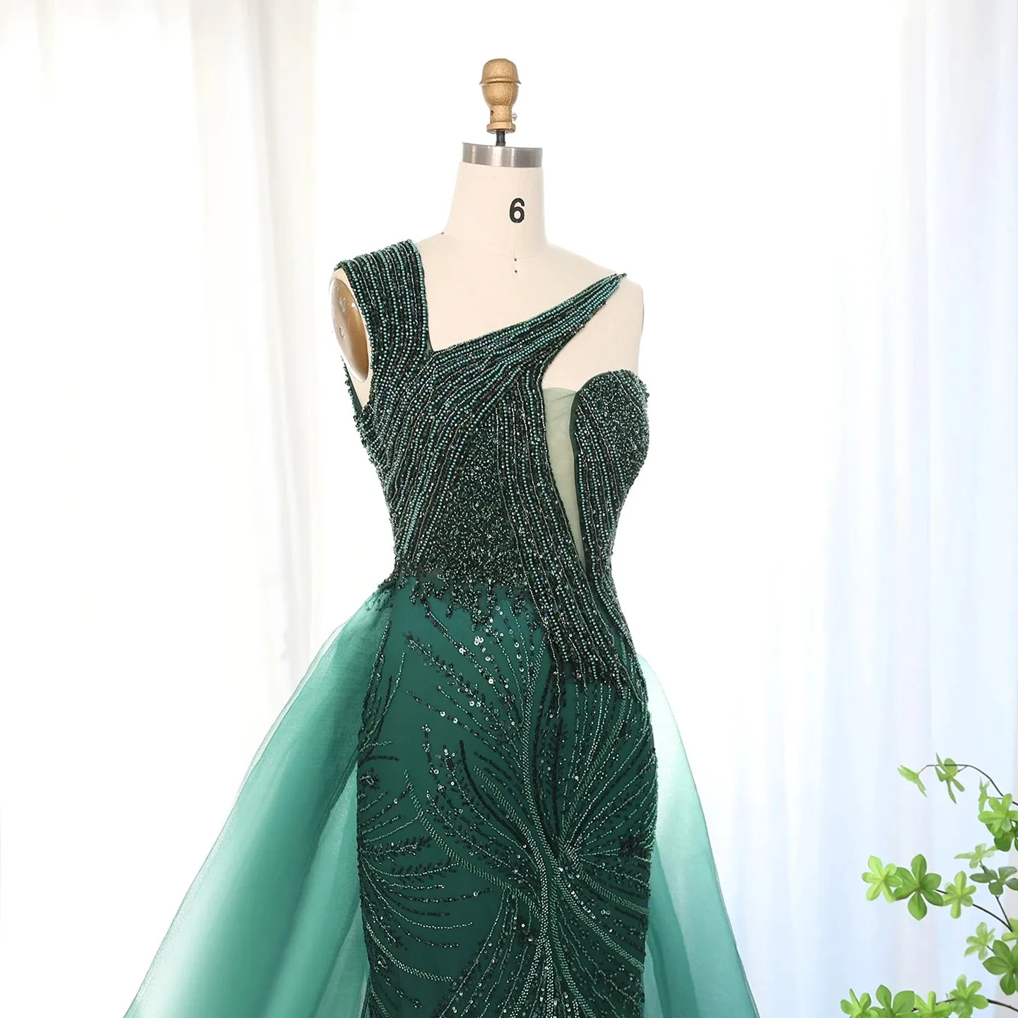 Luxury One Shoulder Evening Dress with Overskirt
