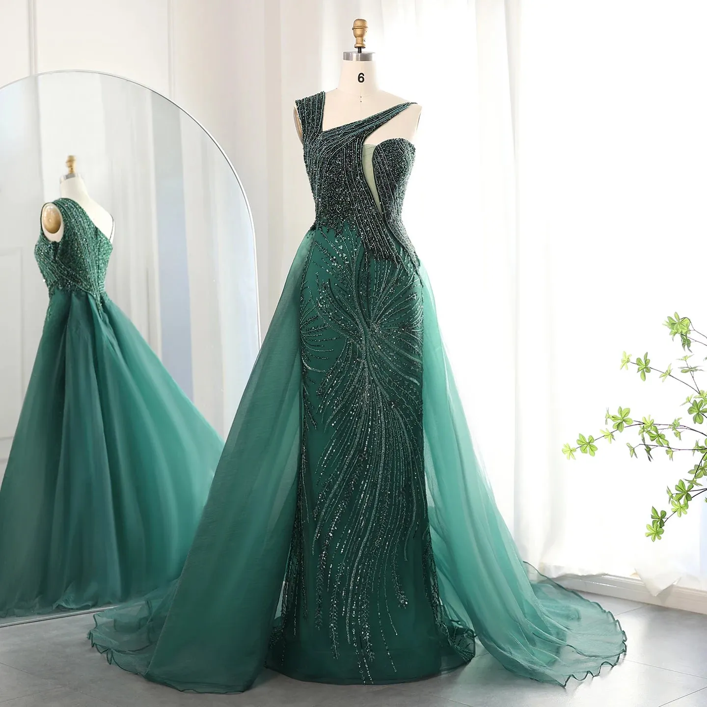 Luxury One Shoulder Evening Dress with Overskirt