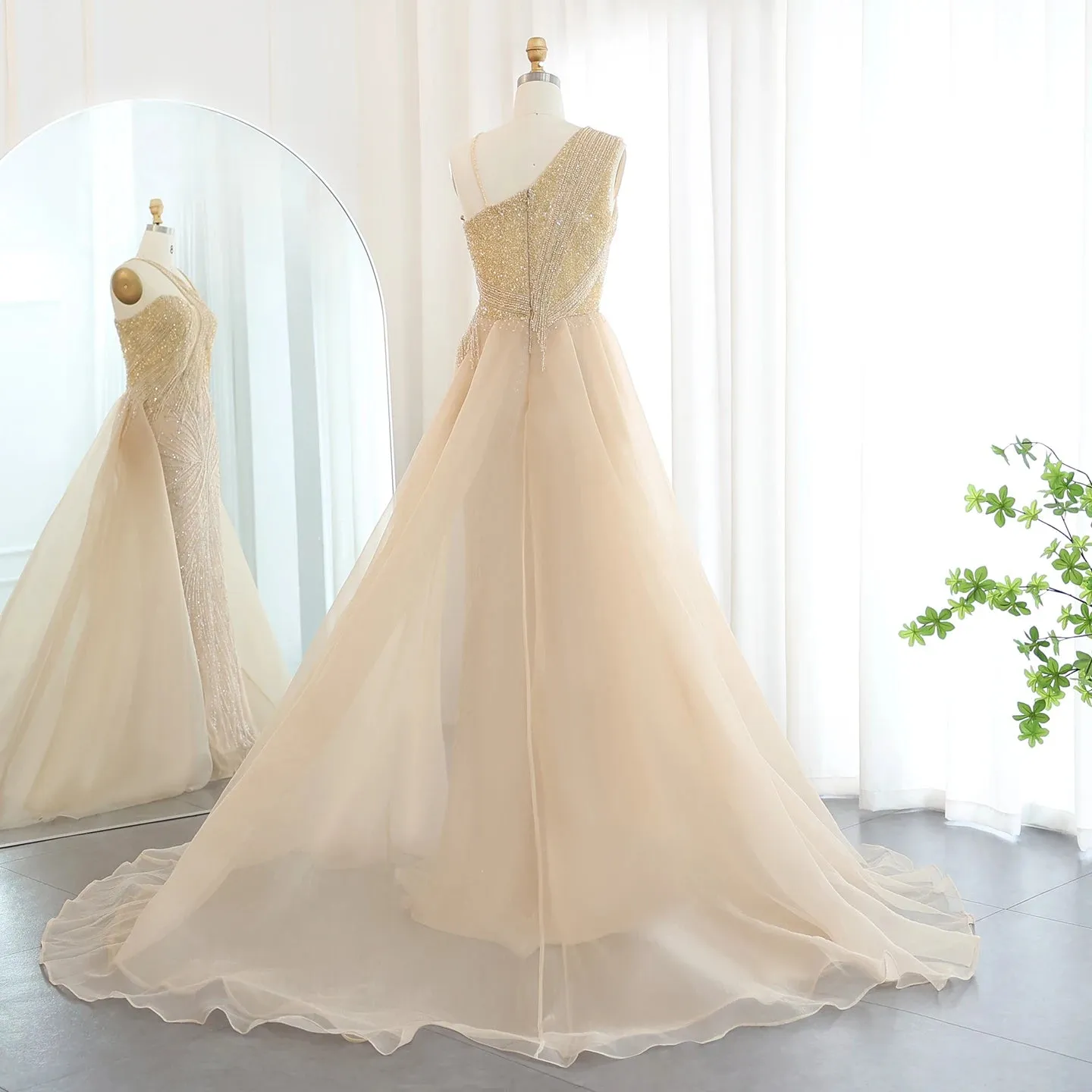 Luxury One Shoulder Evening Dress with Overskirt