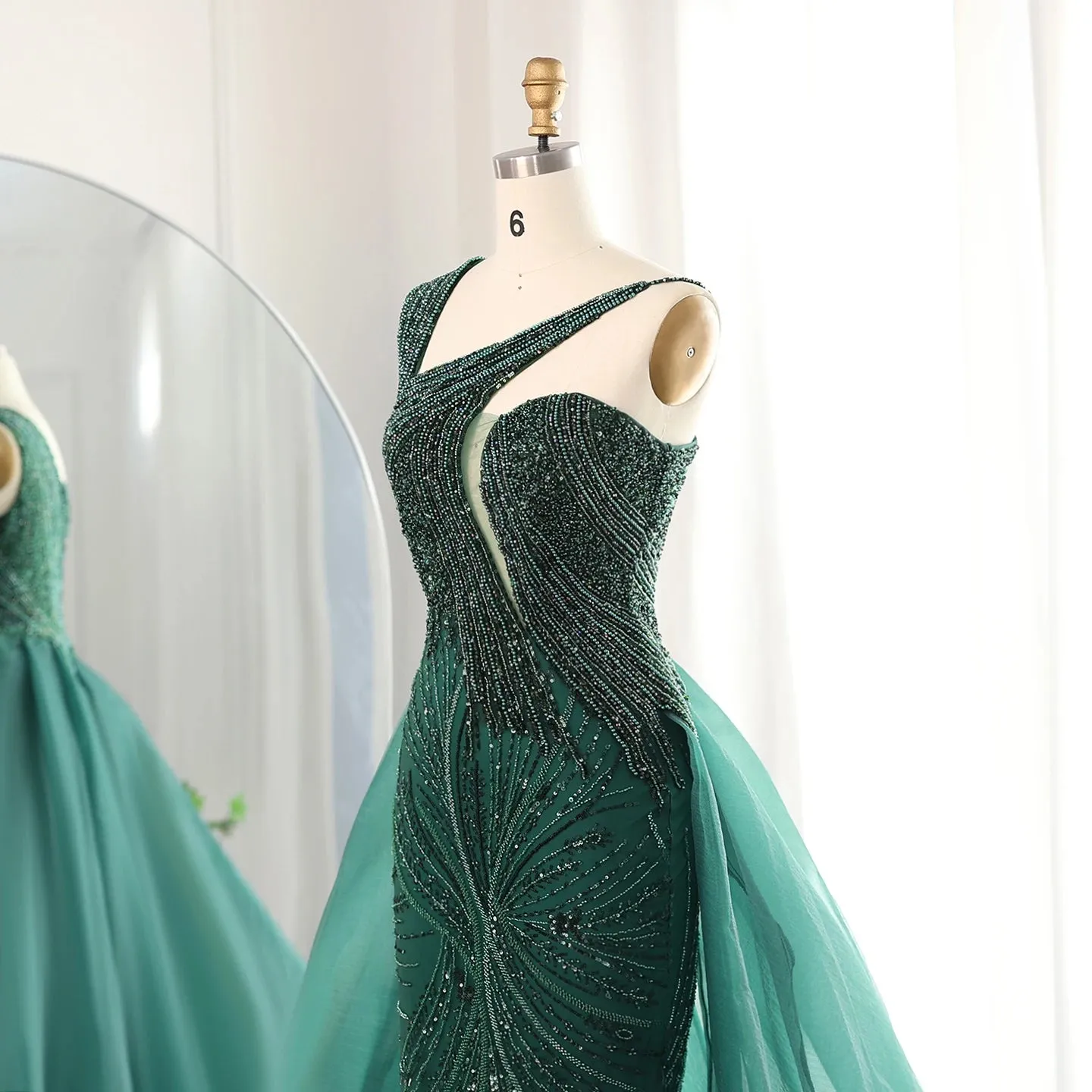 Luxury One Shoulder Evening Dress with Overskirt