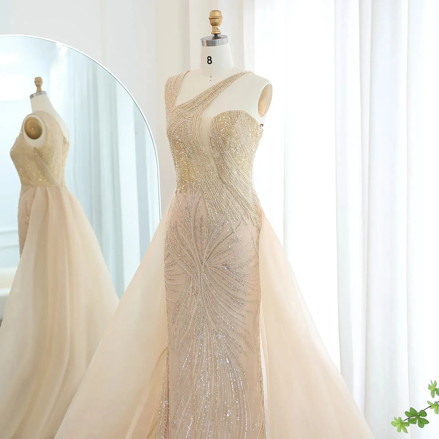 Luxury One Shoulder Evening Dress with Overskirt