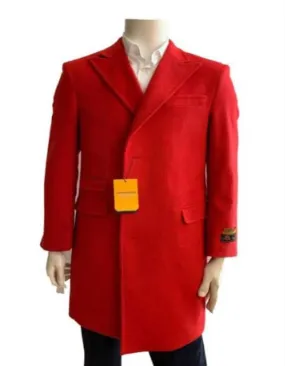 Mens Overcoat - Wool Three Quarter Car coat   Red