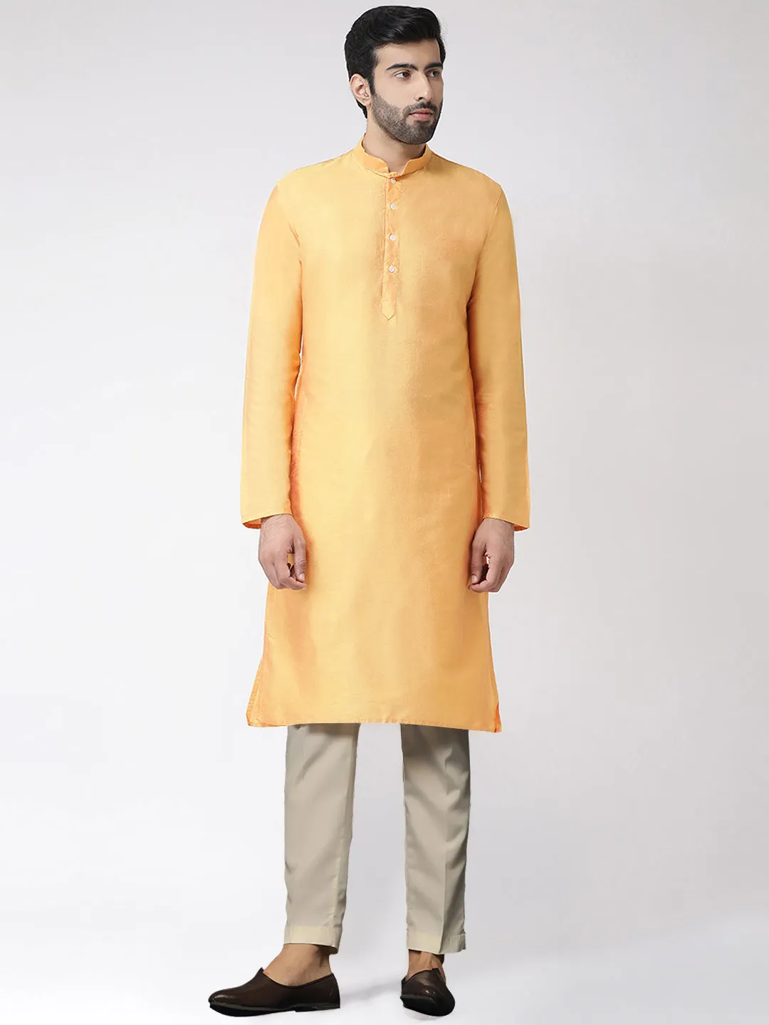 Men's Yellow Kurta Jacket Trousers Set