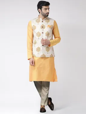 Men's Yellow Kurta Jacket Trousers Set