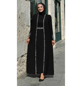 Modest Muslim Woman's Glamor Two Piece Abaya - 3838 Black
