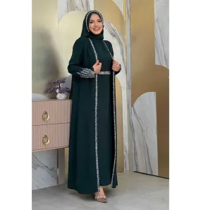 Modest Muslim Woman's Glamor Two Piece Abaya - 3838 Forest Green