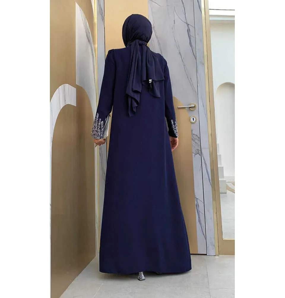 Modest Muslim Woman's Glamor Two Piece Abaya - 3838 Navy Blue