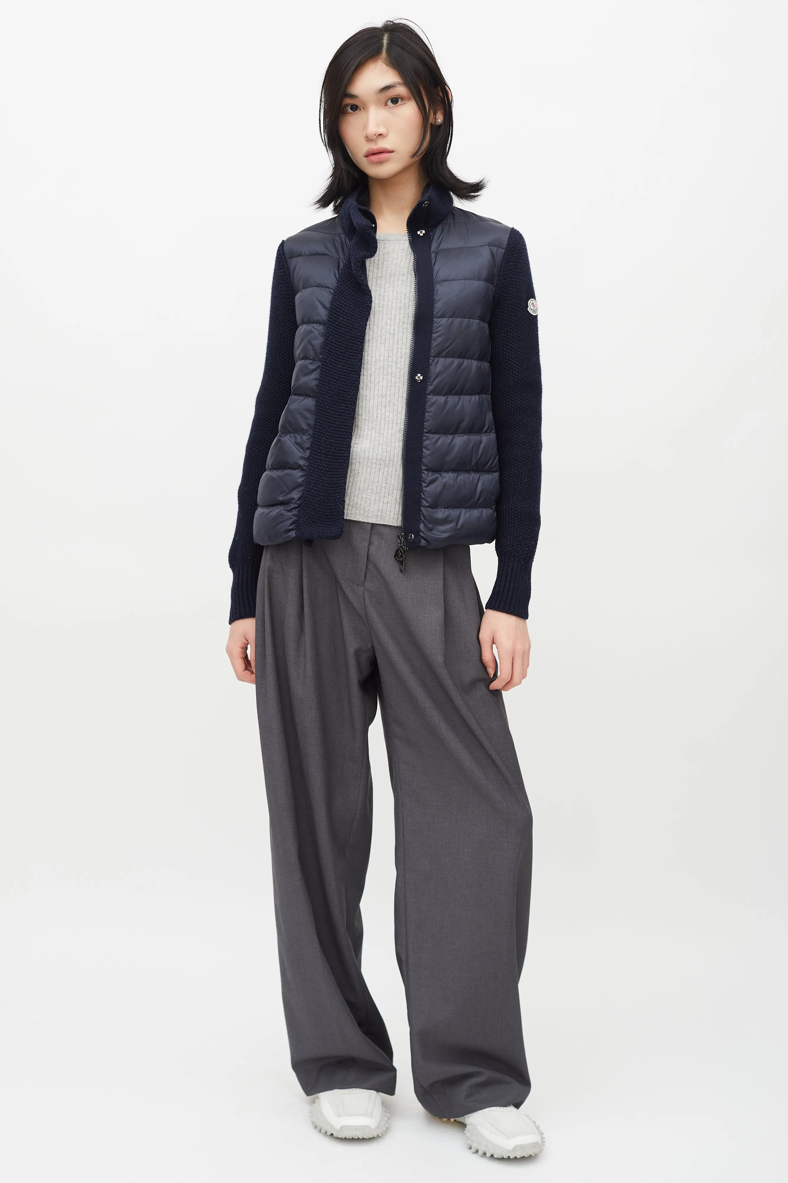 Navy Puffer & Knit Maglione Tricot Jacket