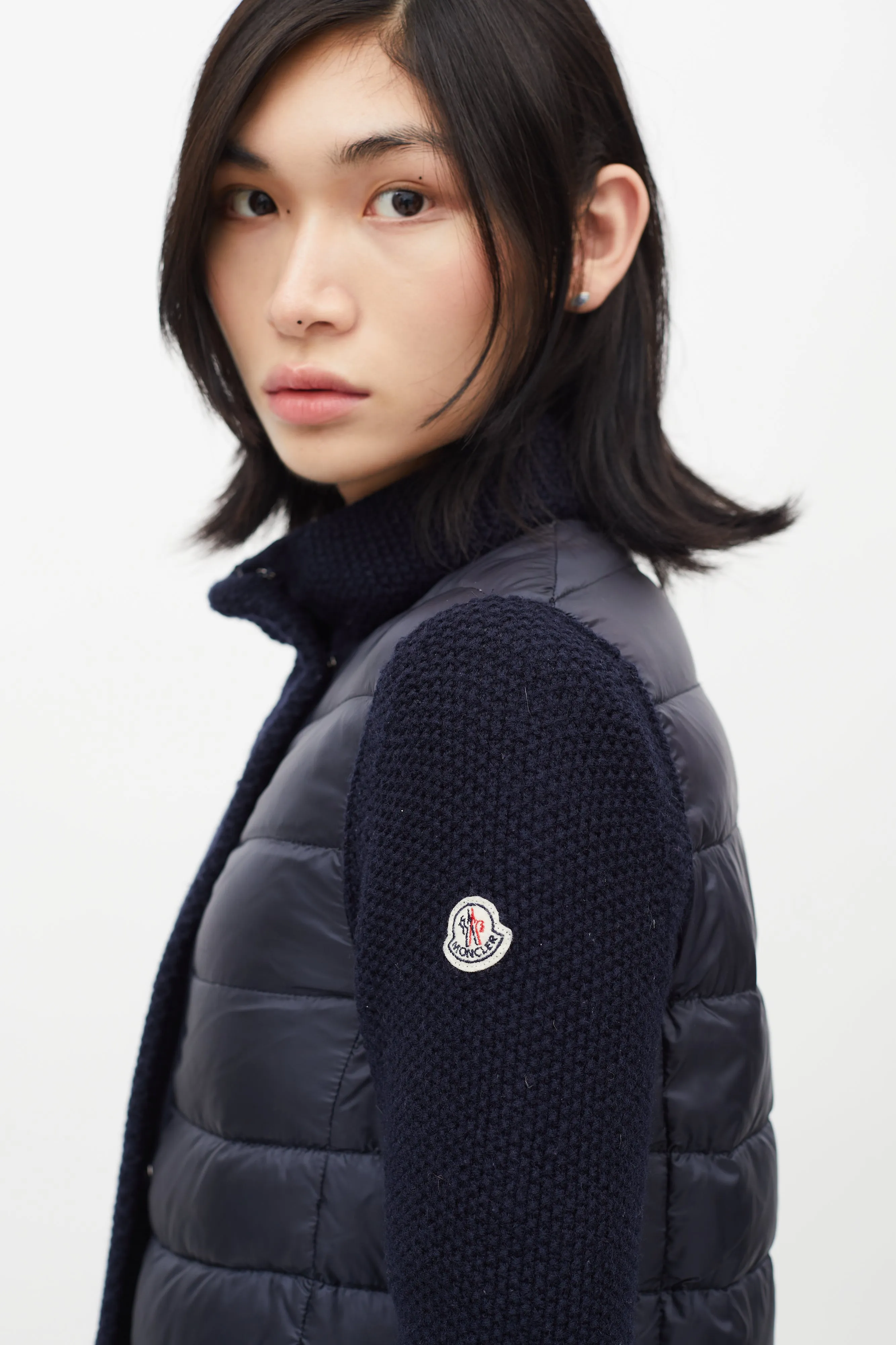 Navy Puffer & Knit Maglione Tricot Jacket