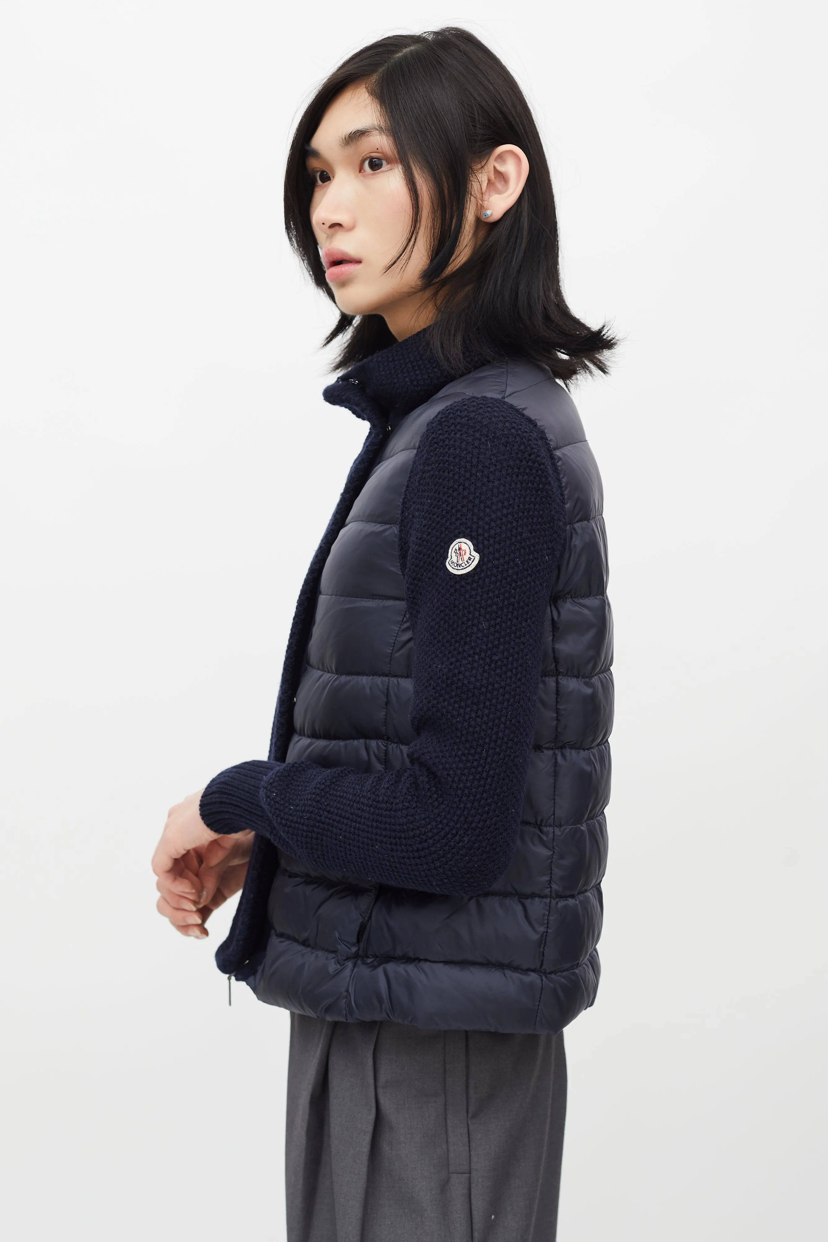 Navy Puffer & Knit Maglione Tricot Jacket