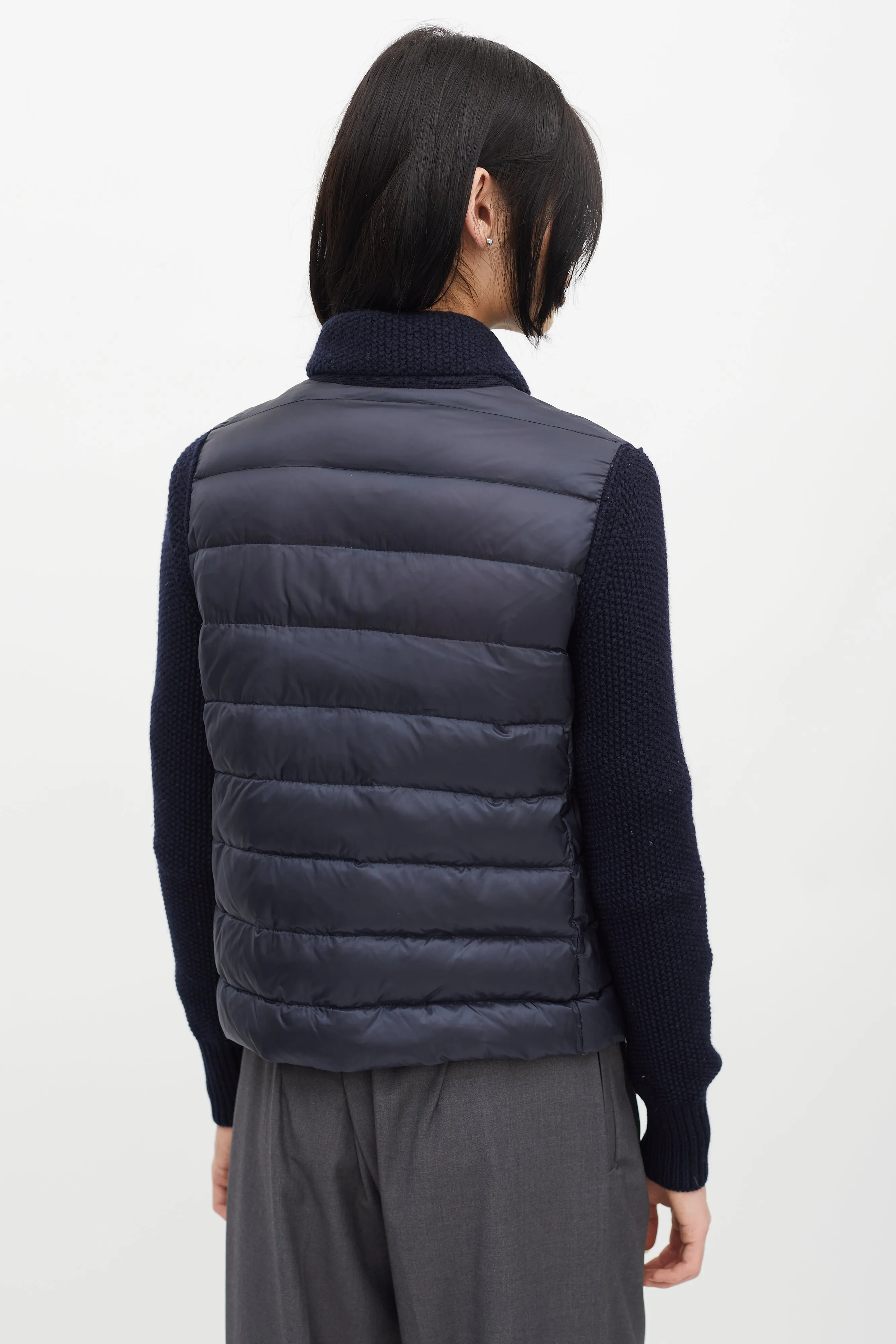 Navy Puffer & Knit Maglione Tricot Jacket