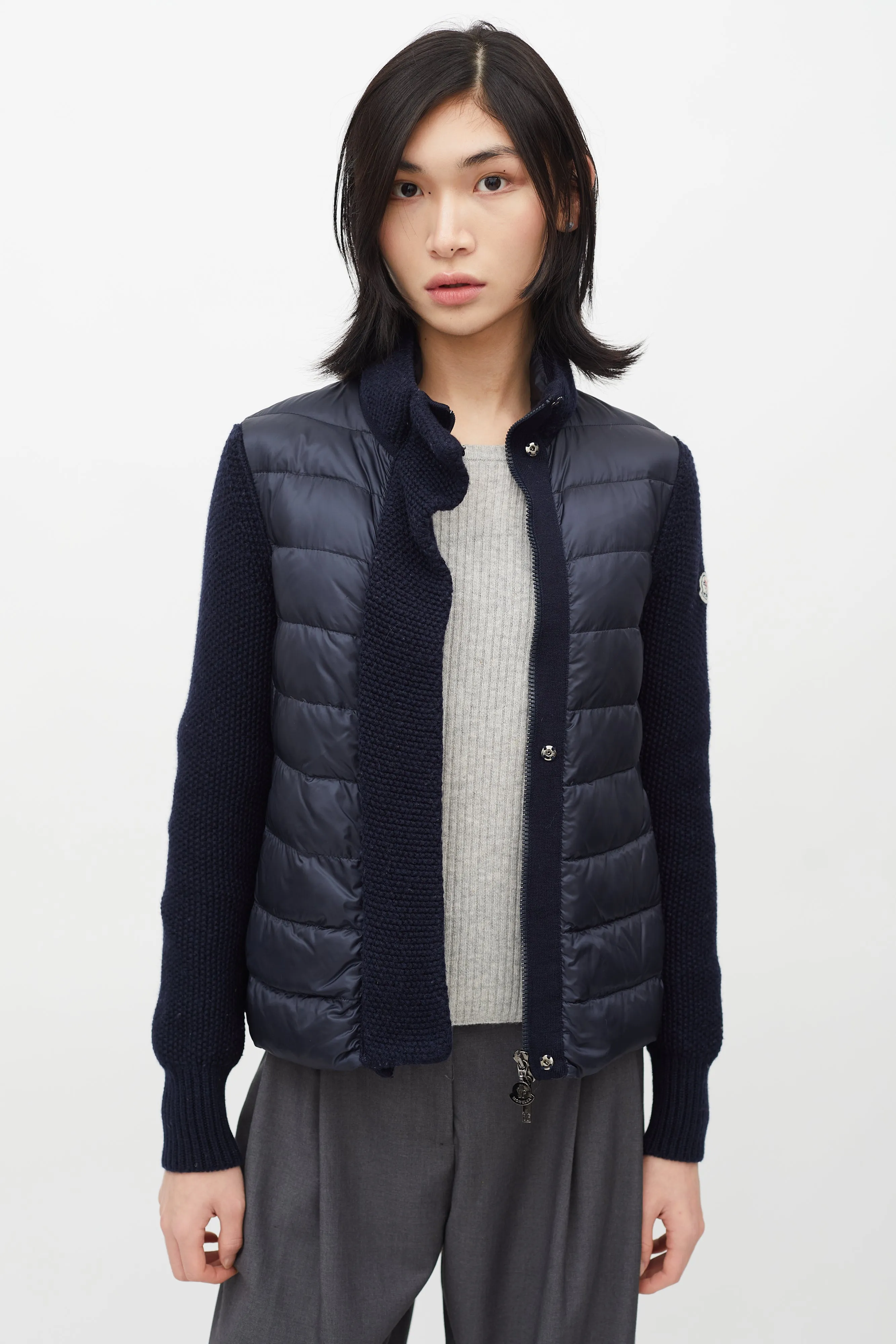 Navy Puffer & Knit Maglione Tricot Jacket