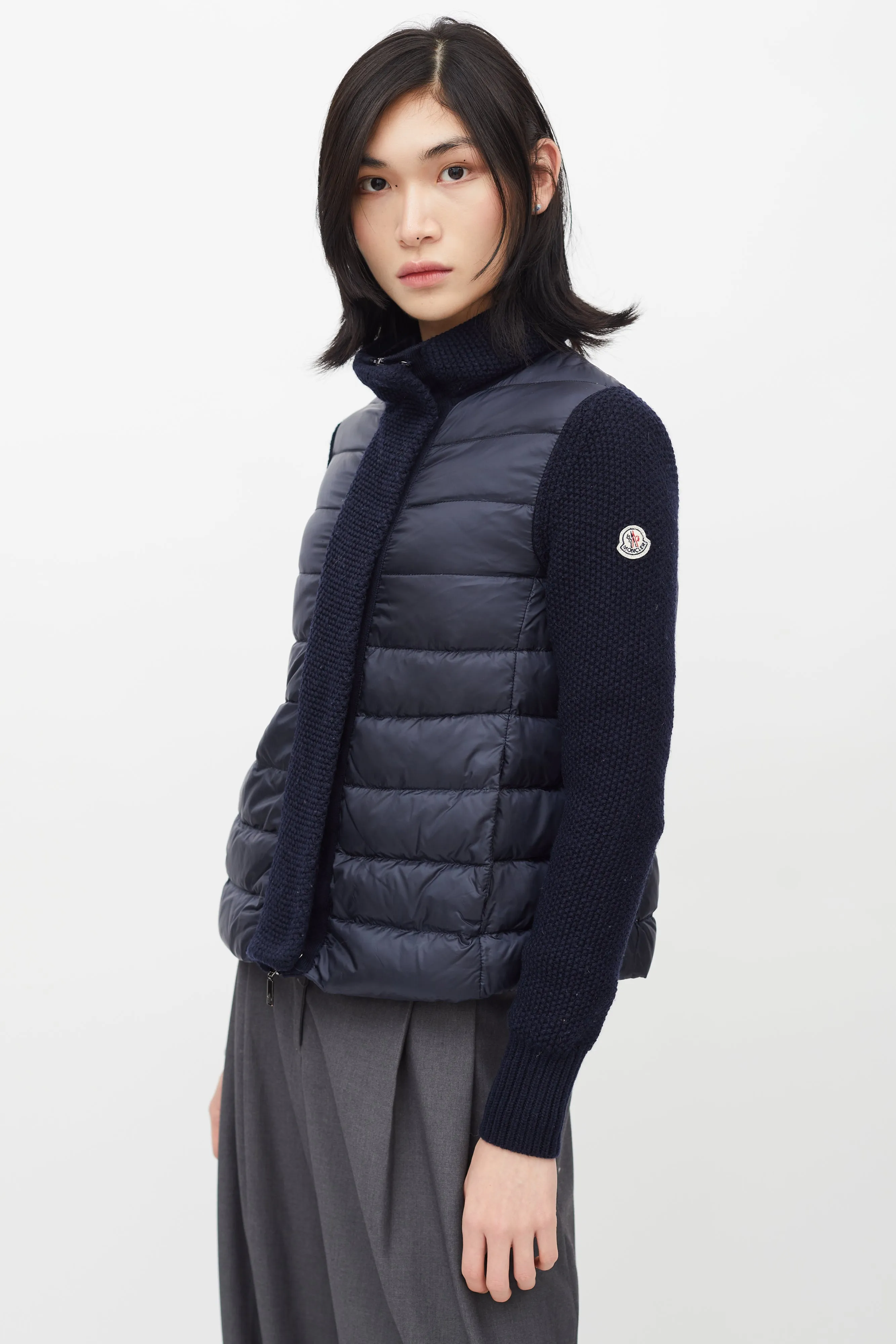 Navy Puffer & Knit Maglione Tricot Jacket