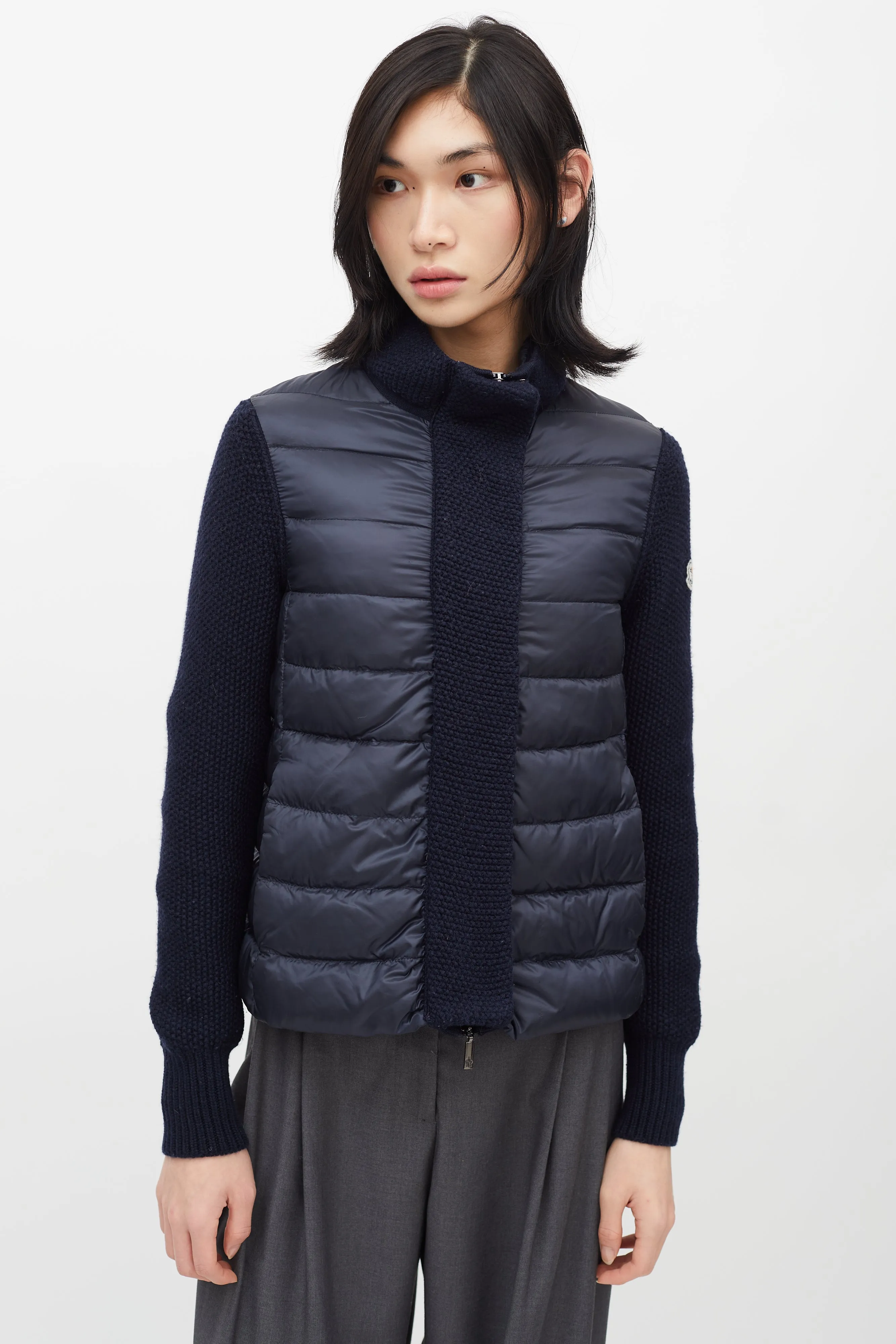 Navy Puffer & Knit Maglione Tricot Jacket