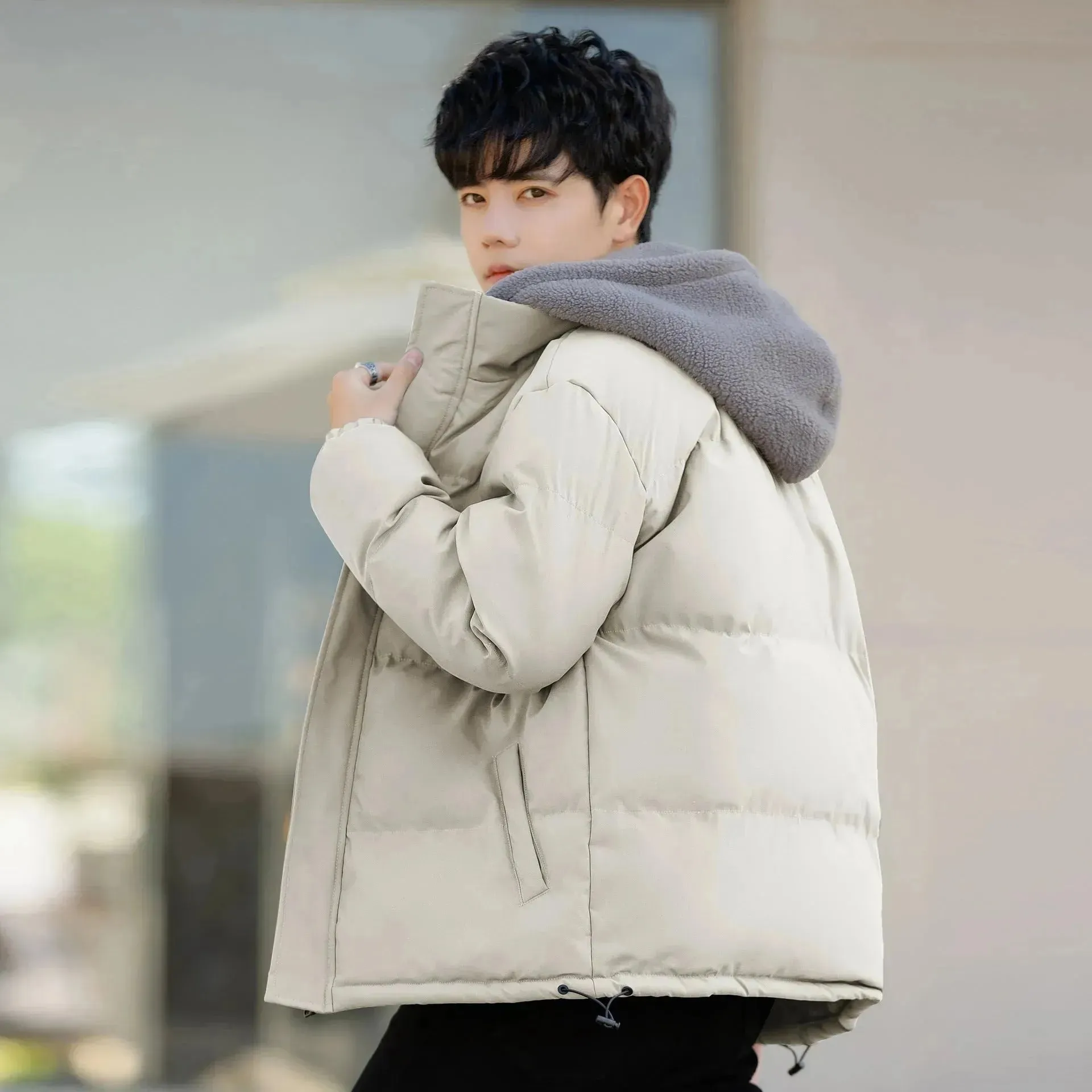 Polar Fleece Hooded  Winter Rain Puffer Jacket for Men