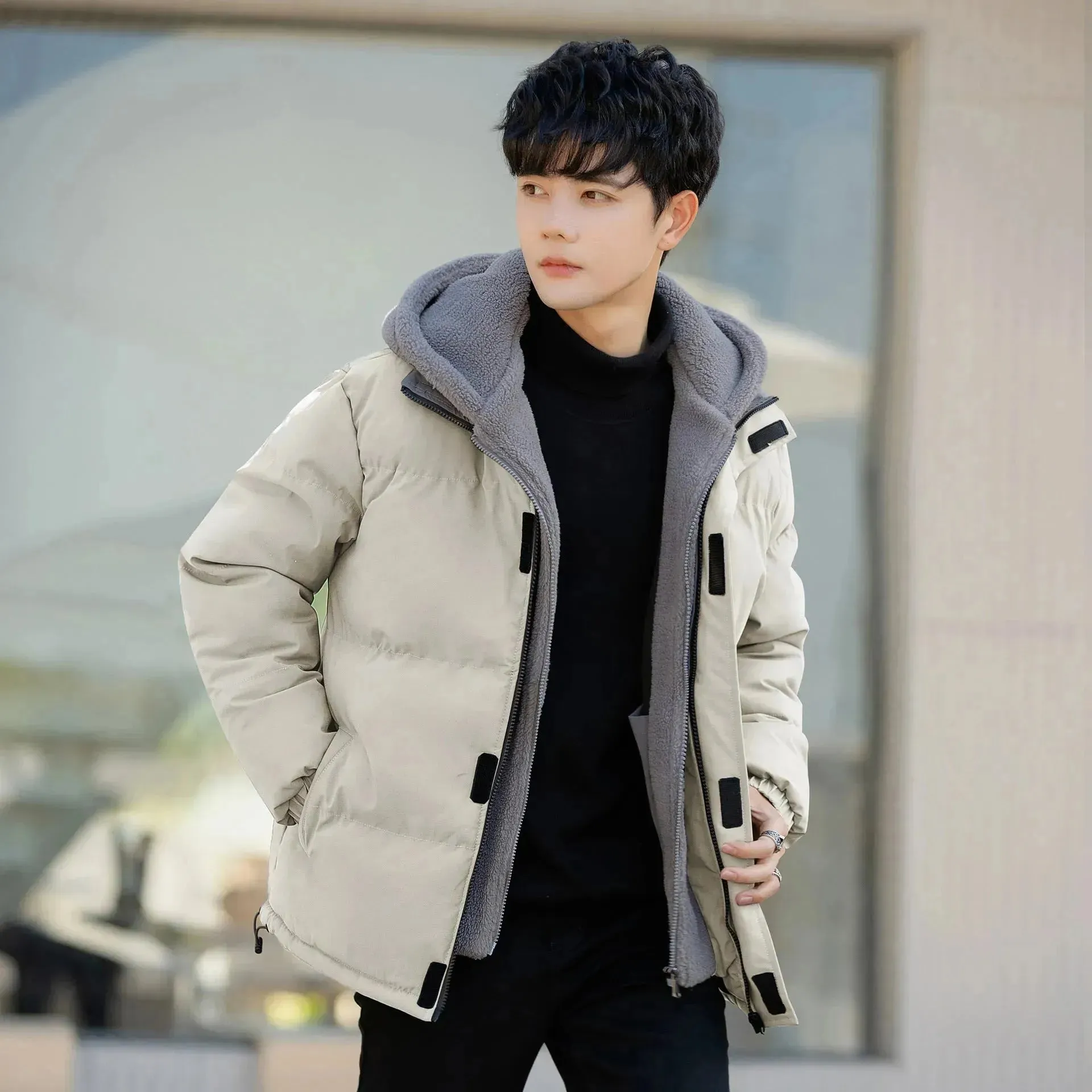 Polar Fleece Hooded  Winter Rain Puffer Jacket for Men