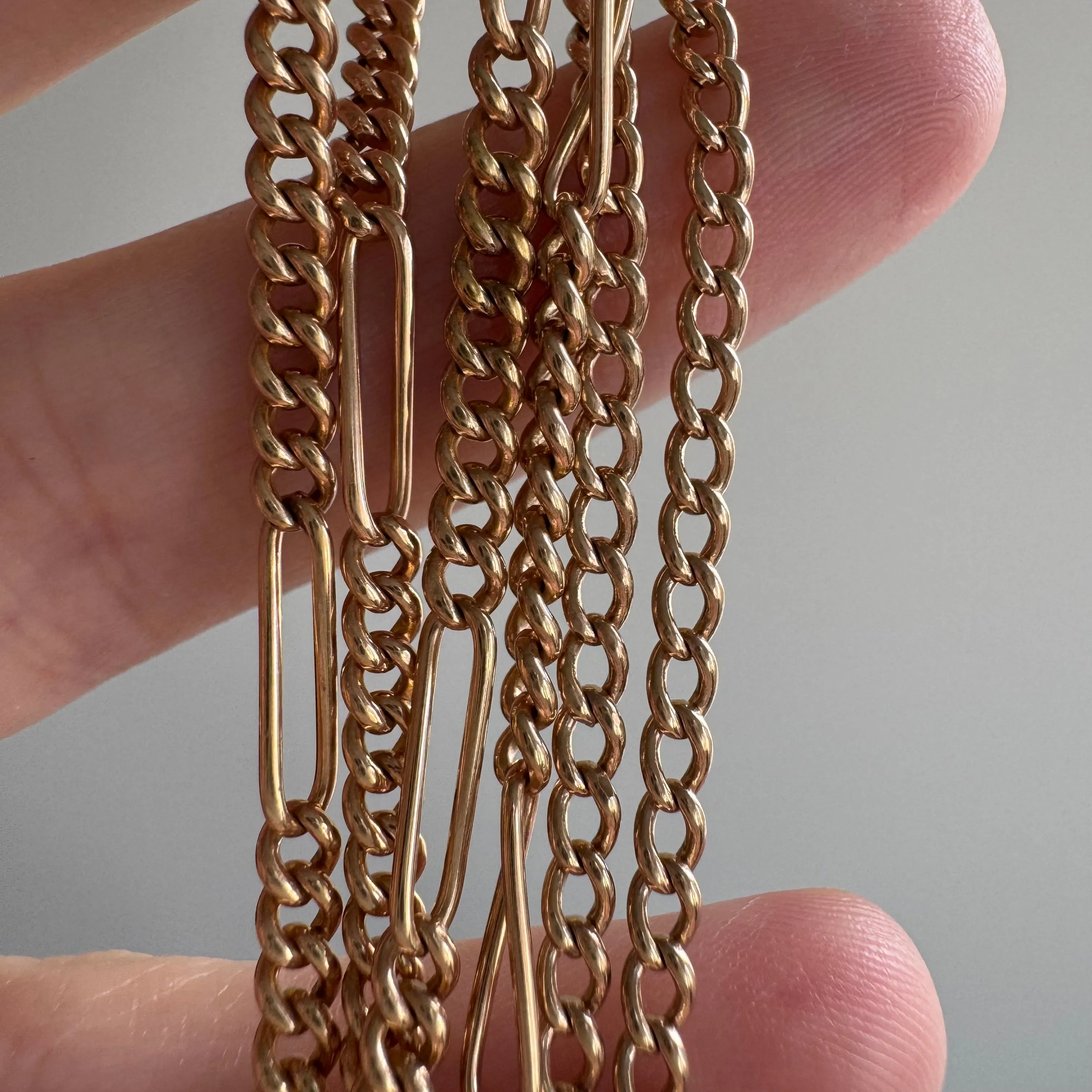 reimagined A N T I Q U E // watch chain mashup / 10k rosy gold curb and fancy figaro chain / 20.25"