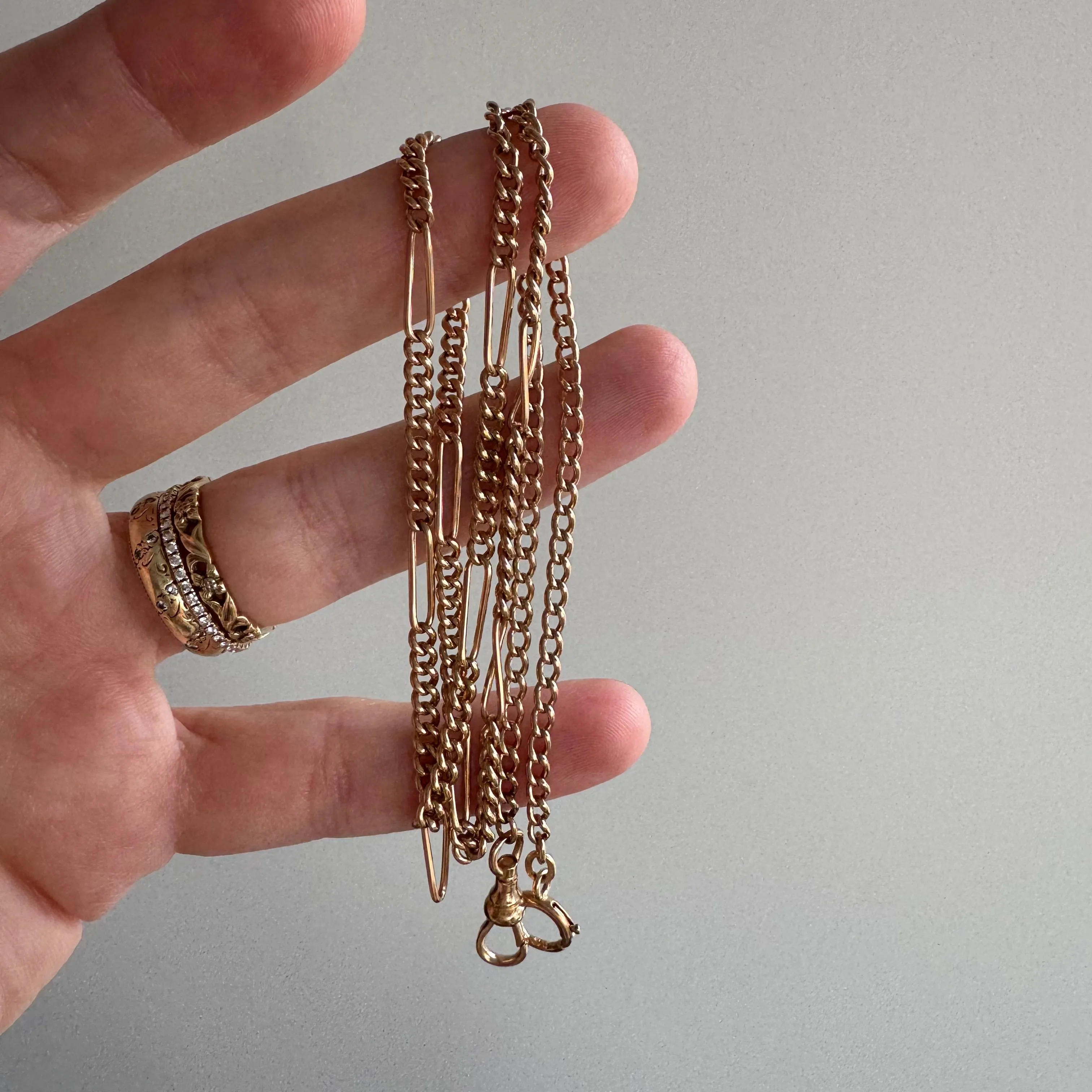 reimagined A N T I Q U E // watch chain mashup / 10k rosy gold curb and fancy figaro chain / 20.25"