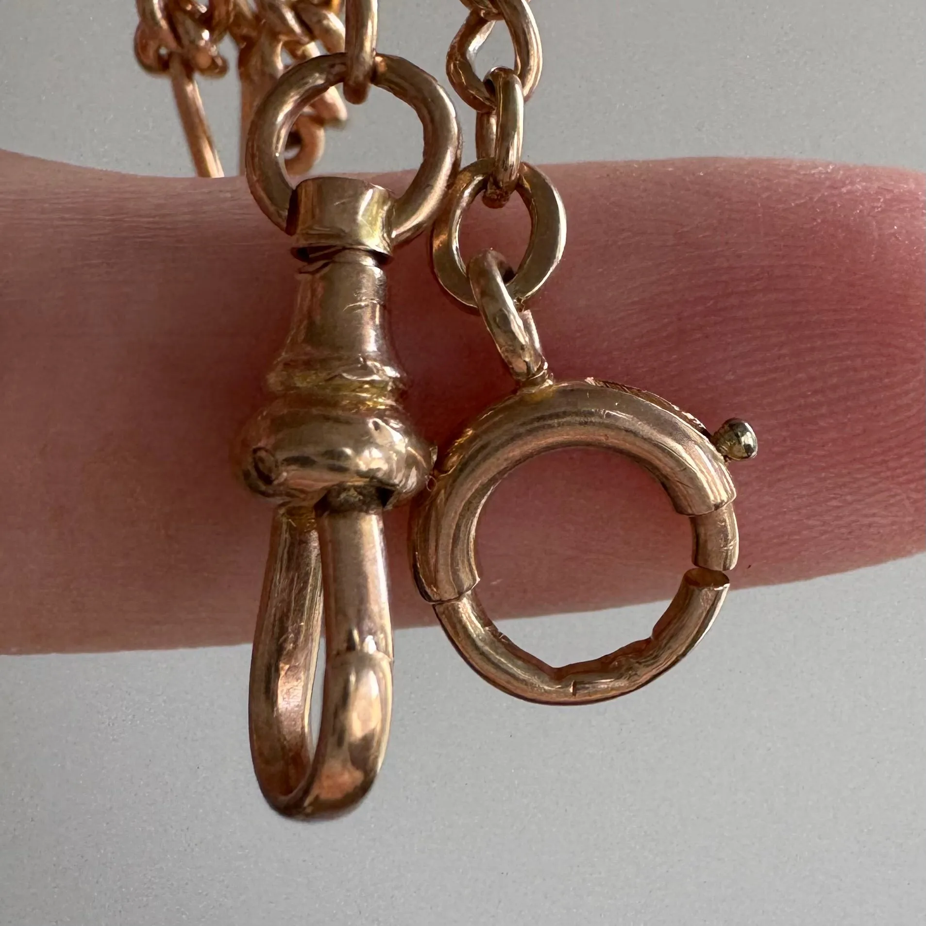 reimagined A N T I Q U E // watch chain mashup / 10k rosy gold curb and fancy figaro chain / 20.25"