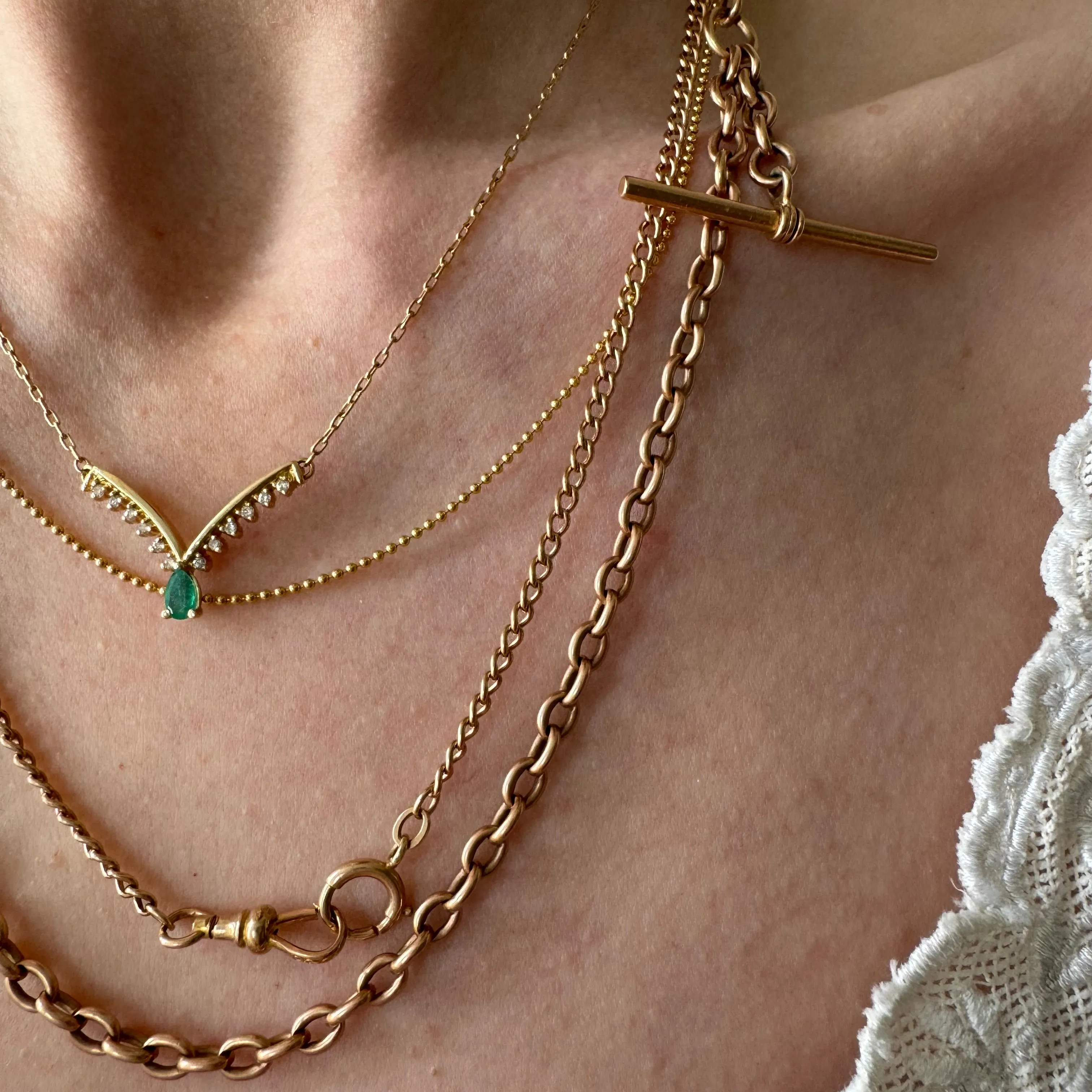 reimagined A N T I Q U E // watch chain mashup / 10k rosy gold curb and fancy figaro chain / 20.25"