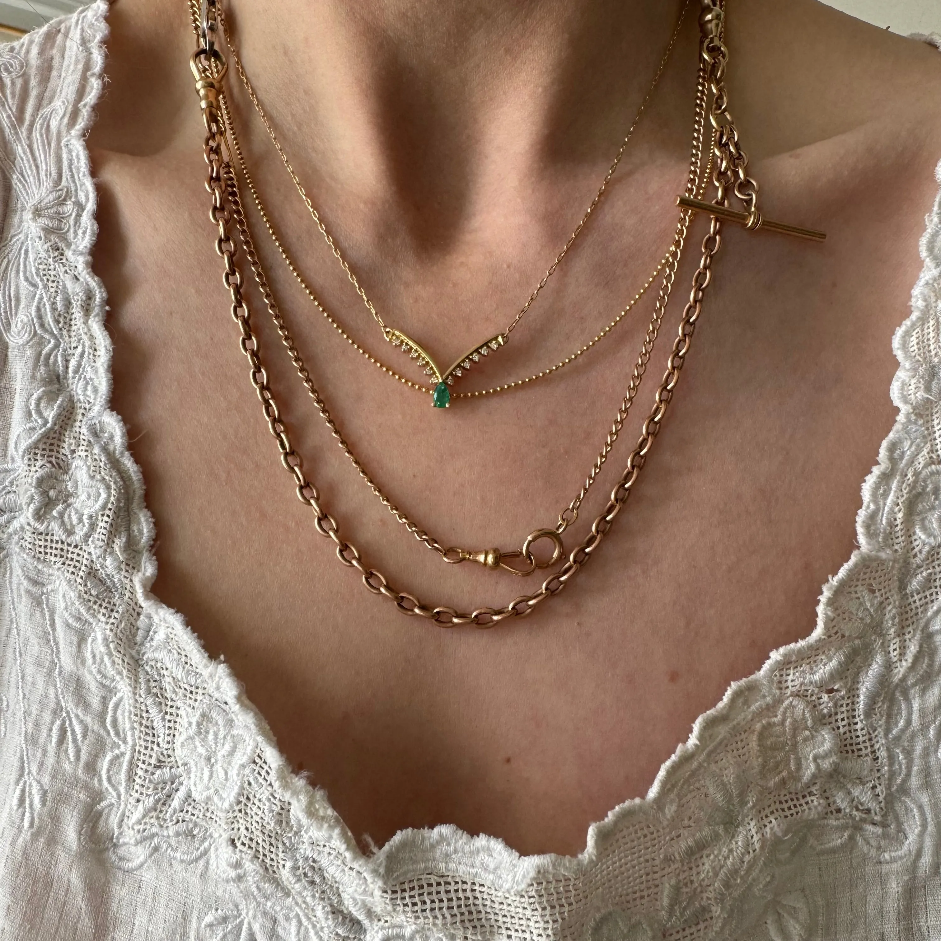 reimagined A N T I Q U E // watch chain mashup / 10k rosy gold curb and fancy figaro chain / 20.25"