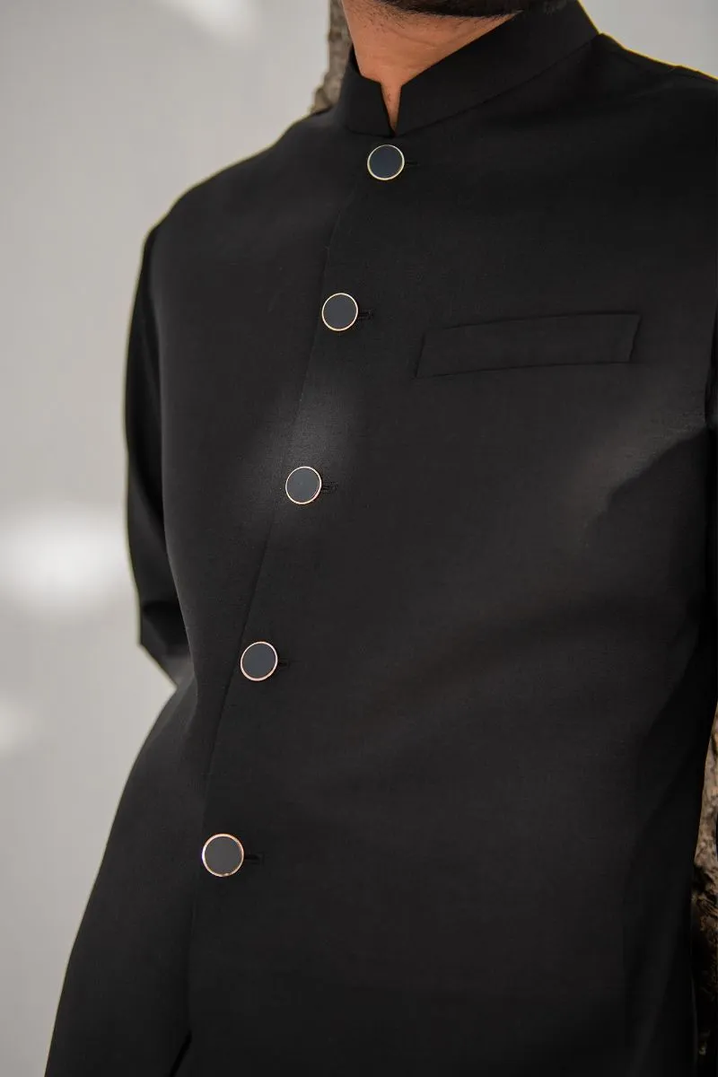 Shahjahan - Wash & Wear - Black Kurta Trouser & Waistcoat - 3 Piece