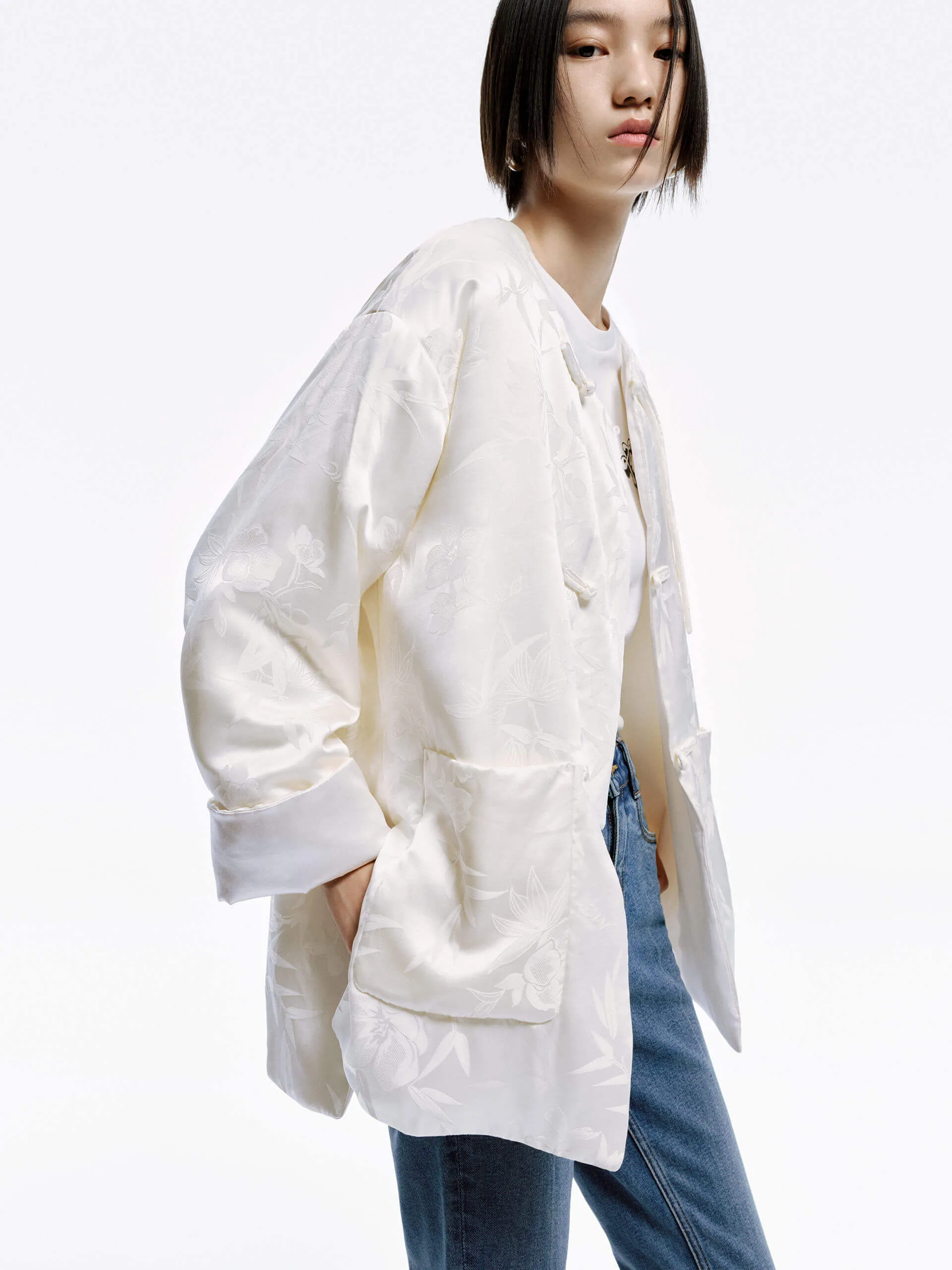 Silk Blend Collarless Coat