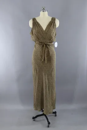 Silk Crepe Dress / Brown Floral / Vintage Indian Sari
