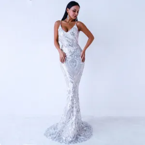 Spaghetti Strap Sequin Patterned Maxi Dress