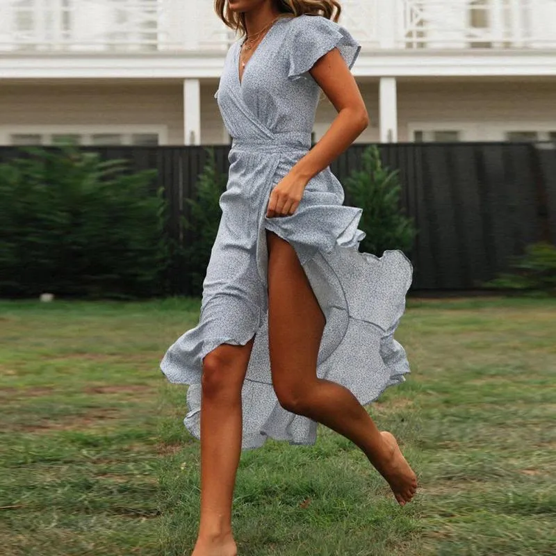 Summer Flared Floral Print Ruffled Maxi Dress