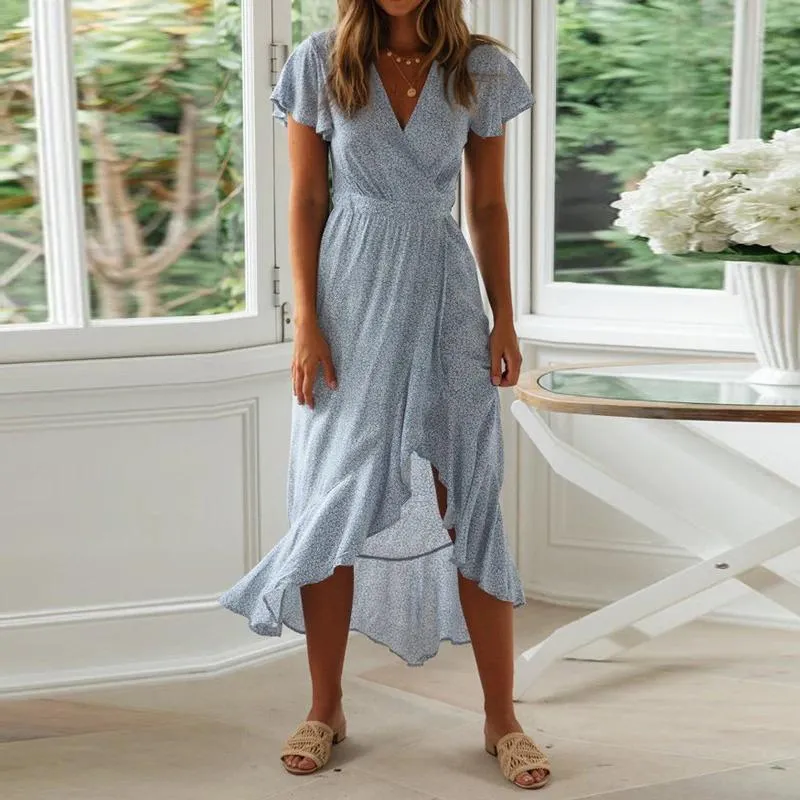 Summer Flared Floral Print Ruffled Maxi Dress