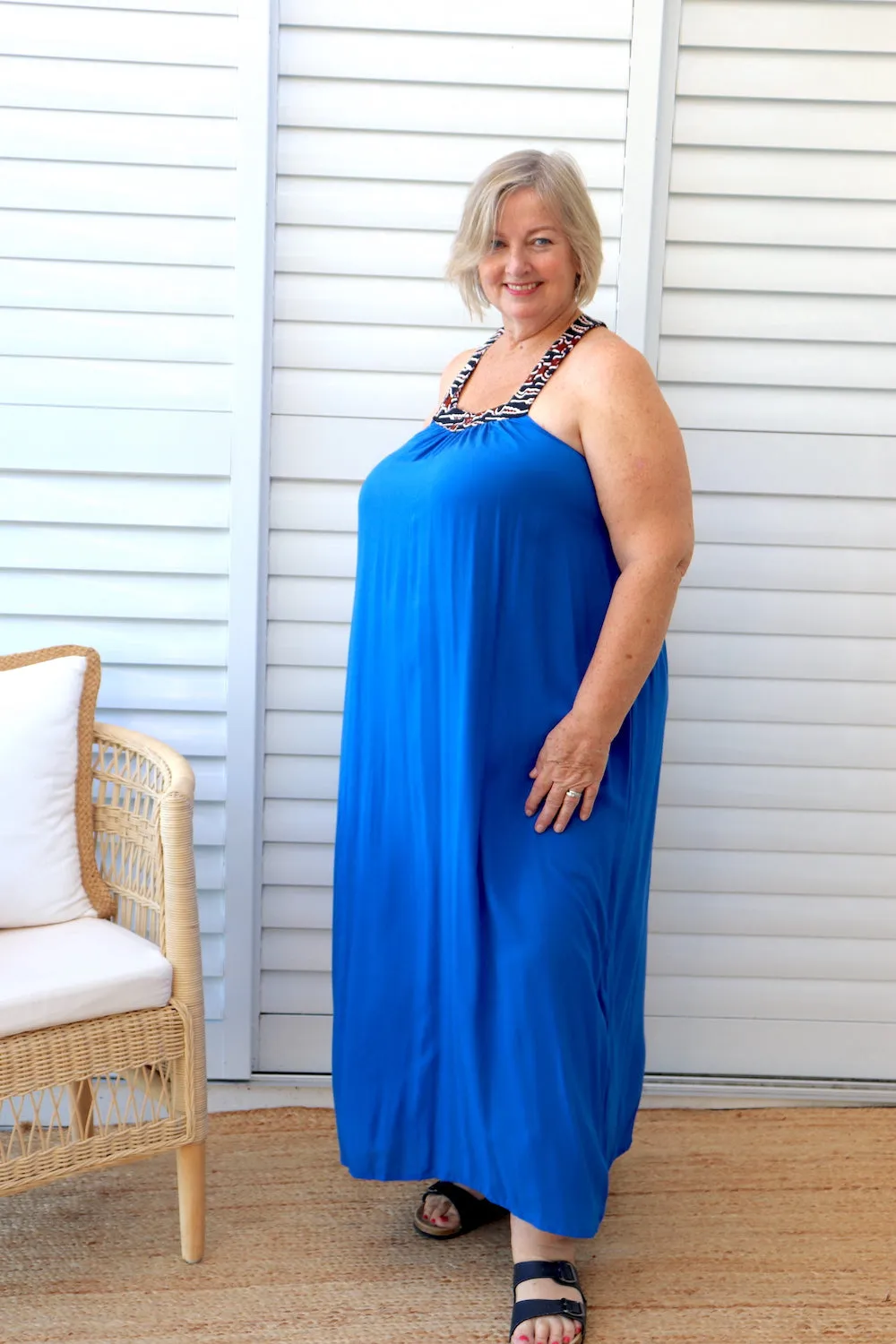 T Bar Maxi Dress In Bright Blue