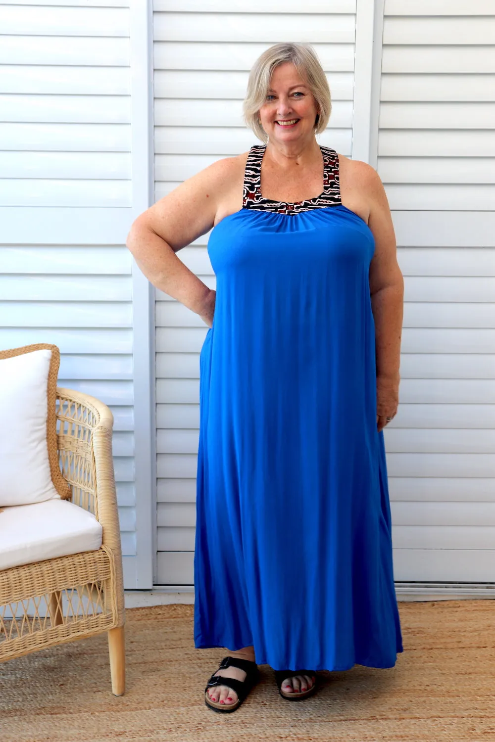 T Bar Maxi Dress In Bright Blue
