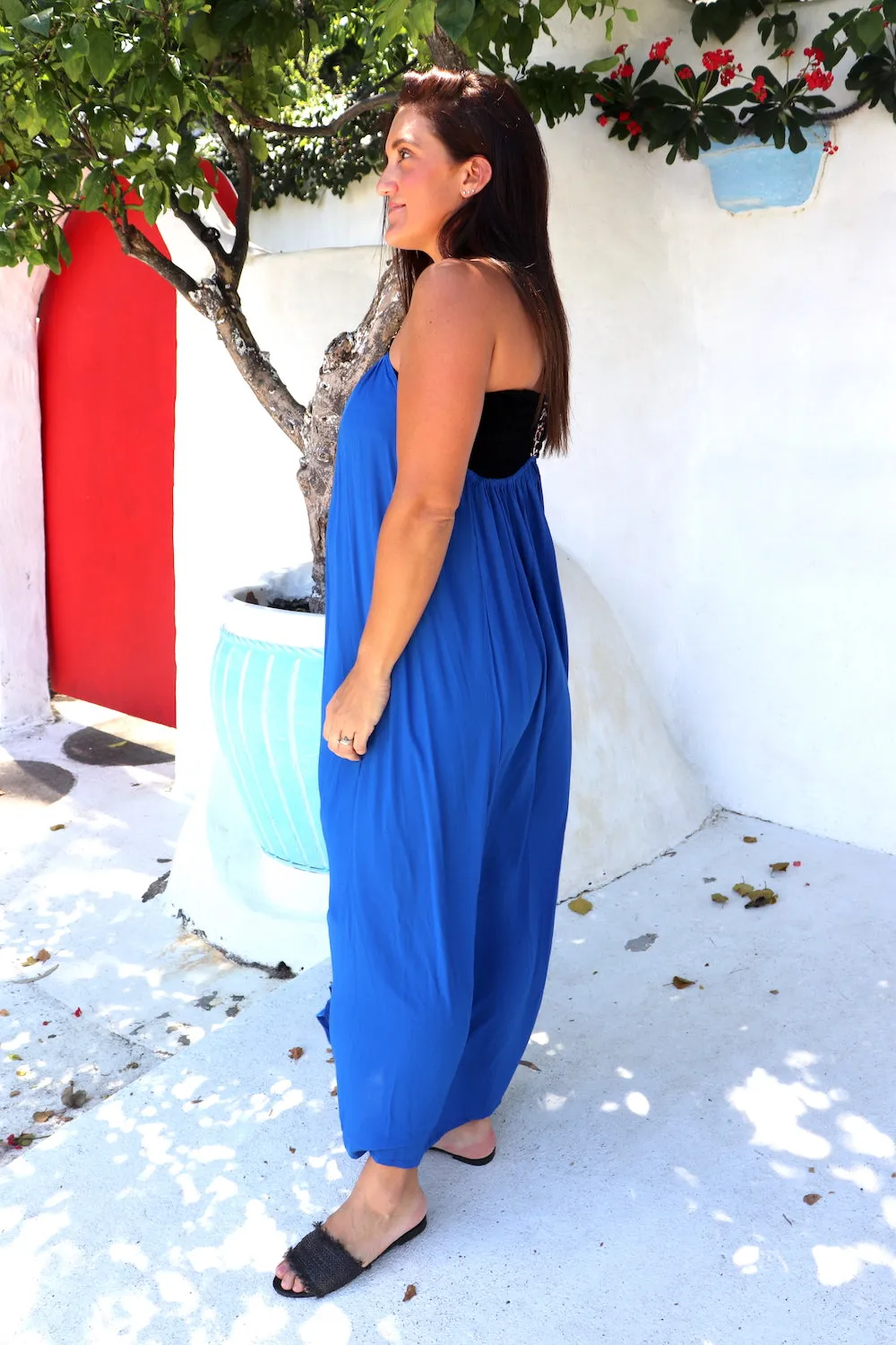 T Bar Maxi Dress In Bright Blue