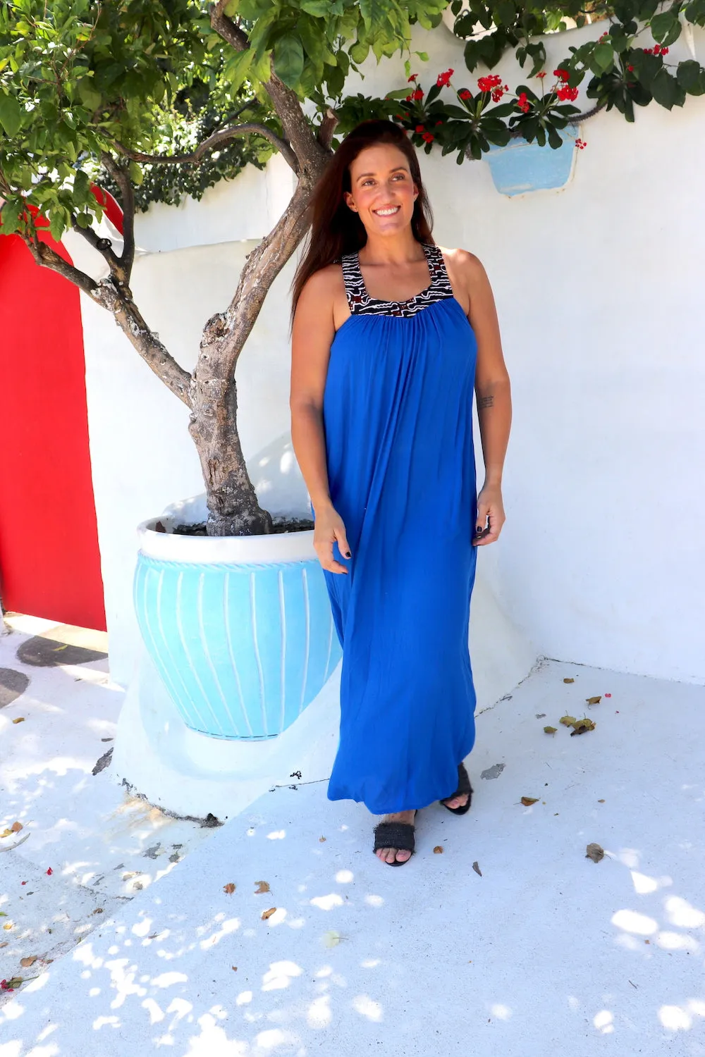 T Bar Maxi Dress In Bright Blue