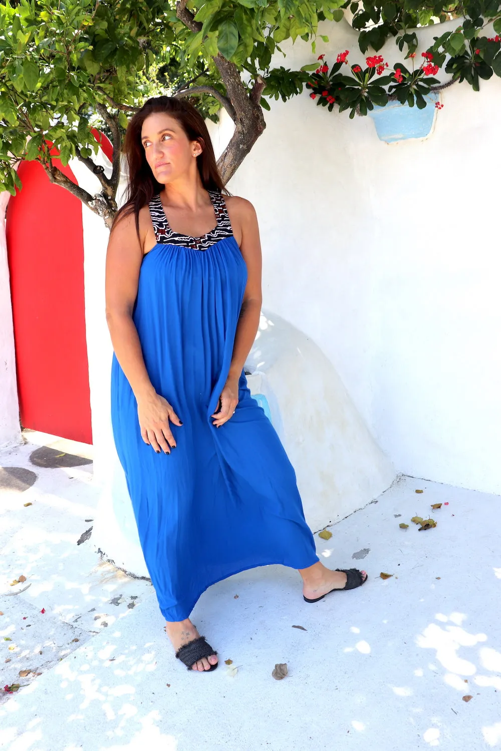 T Bar Maxi Dress In Bright Blue