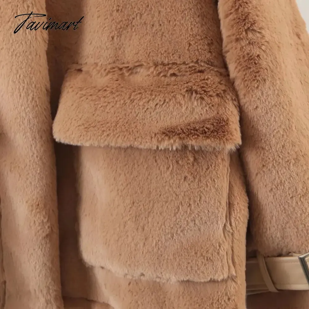 Tavimart Jaqueta Feminina Ins Blogger retro Casaco Feminino Rabbit Hair Stand Winter Jacket Women Collar Pockets Overcoat Women