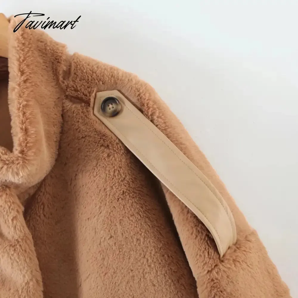 Tavimart Jaqueta Feminina Ins Blogger retro Casaco Feminino Rabbit Hair Stand Winter Jacket Women Collar Pockets Overcoat Women