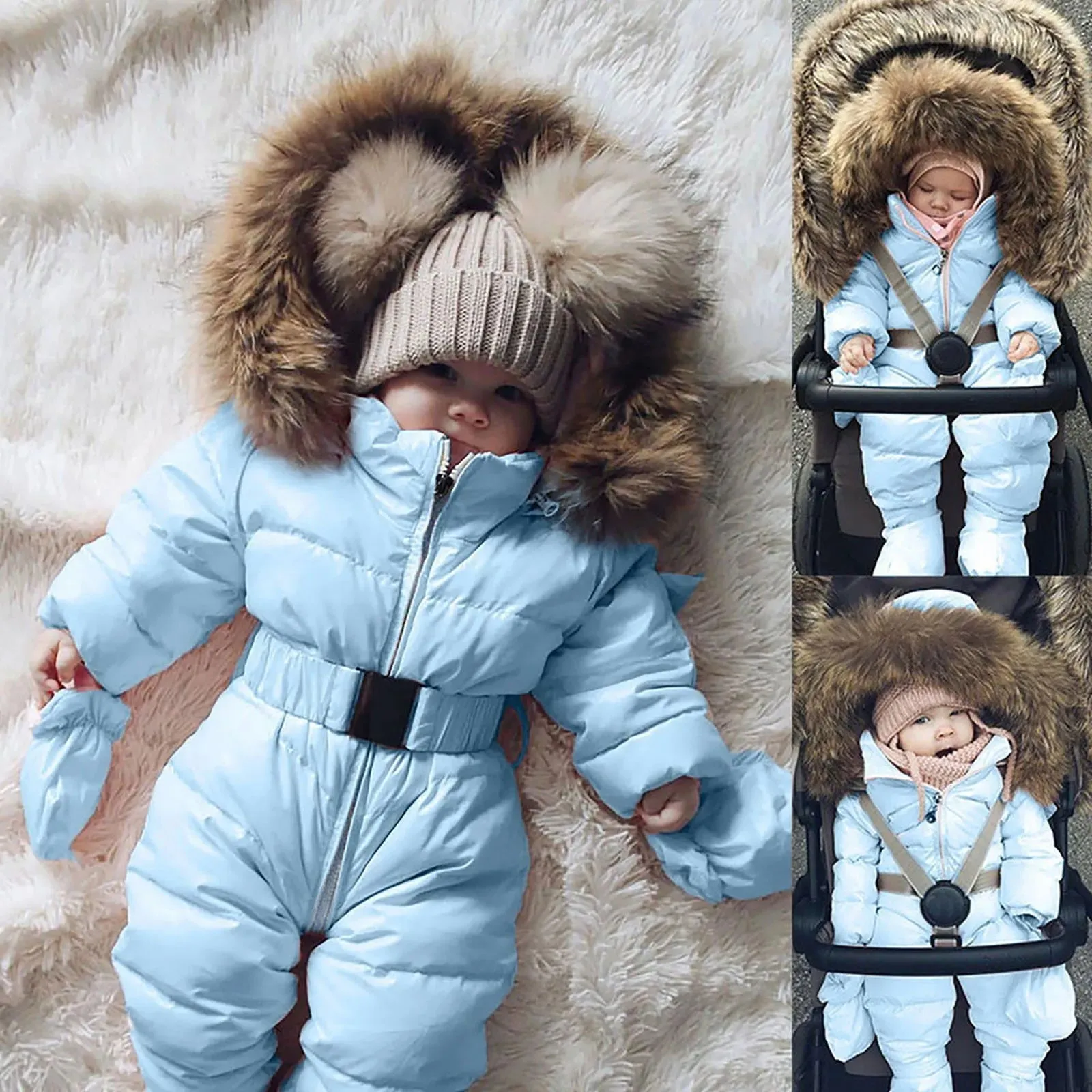 Thick Warm Fur Hood Down Parkas Snowsuits