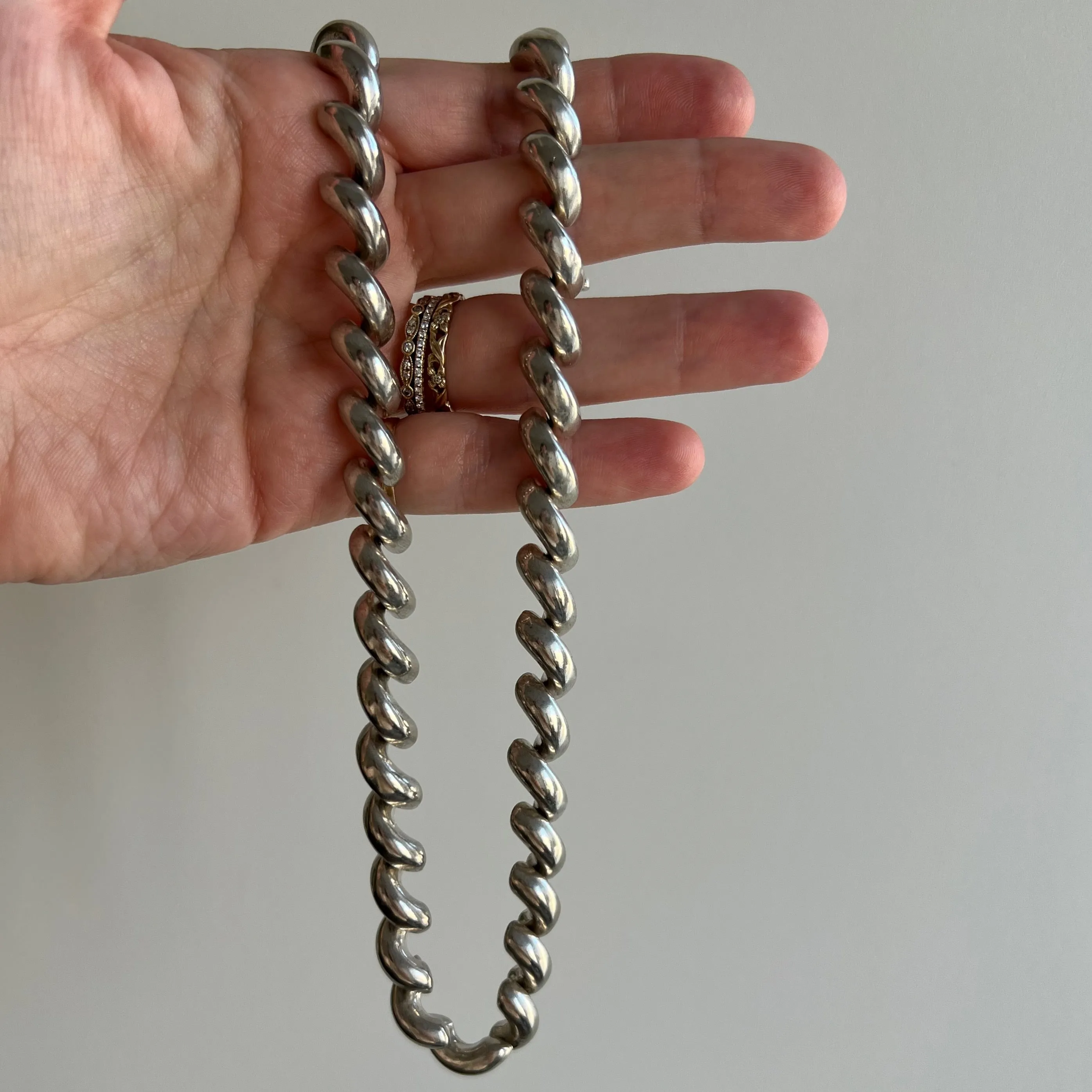 V I N T A G E // favorite macaroni necklace / sterling silver san marco chain / 16.5"
