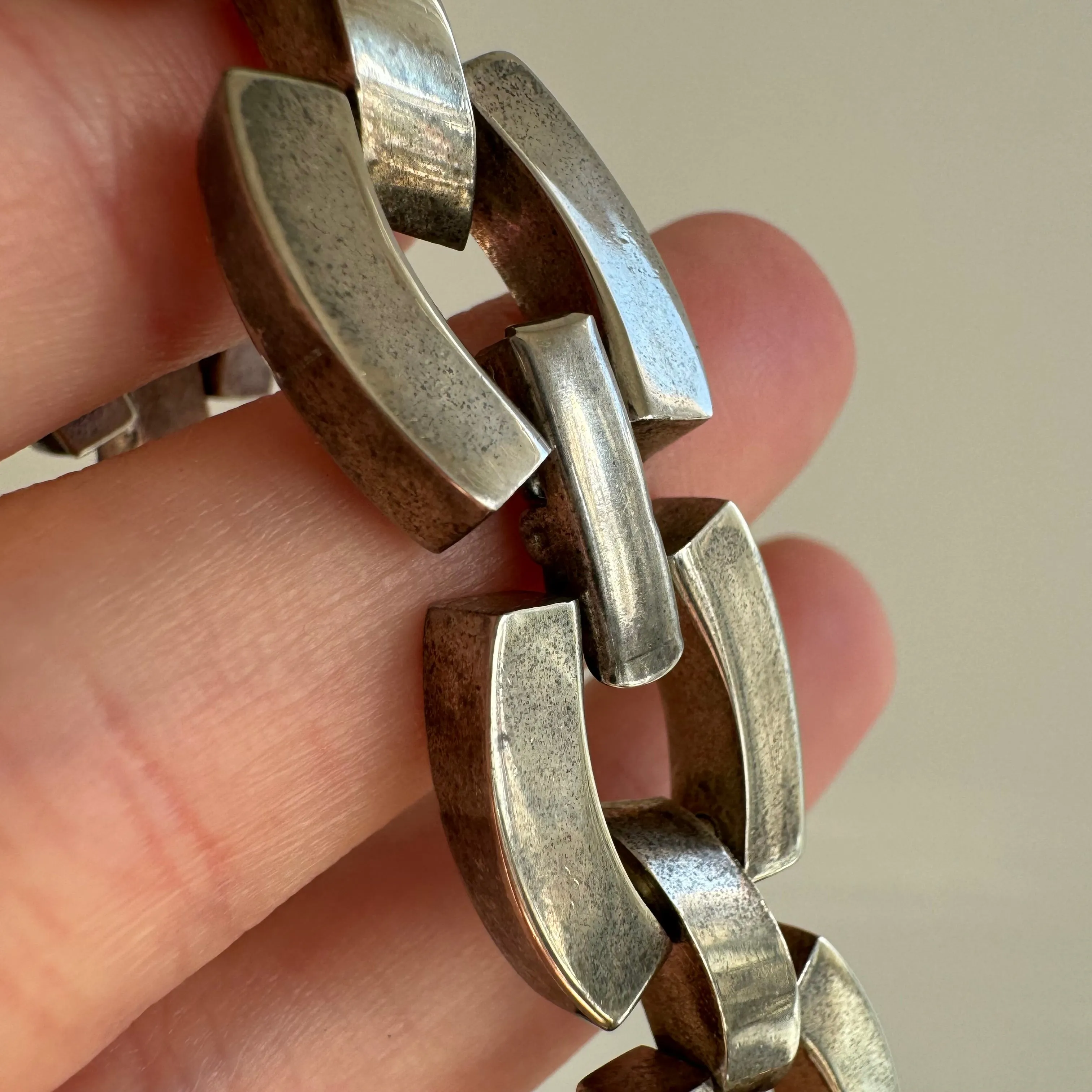V I N T A G E // perfect links / sterling silver geometric link bracelet / 7.5", 53g