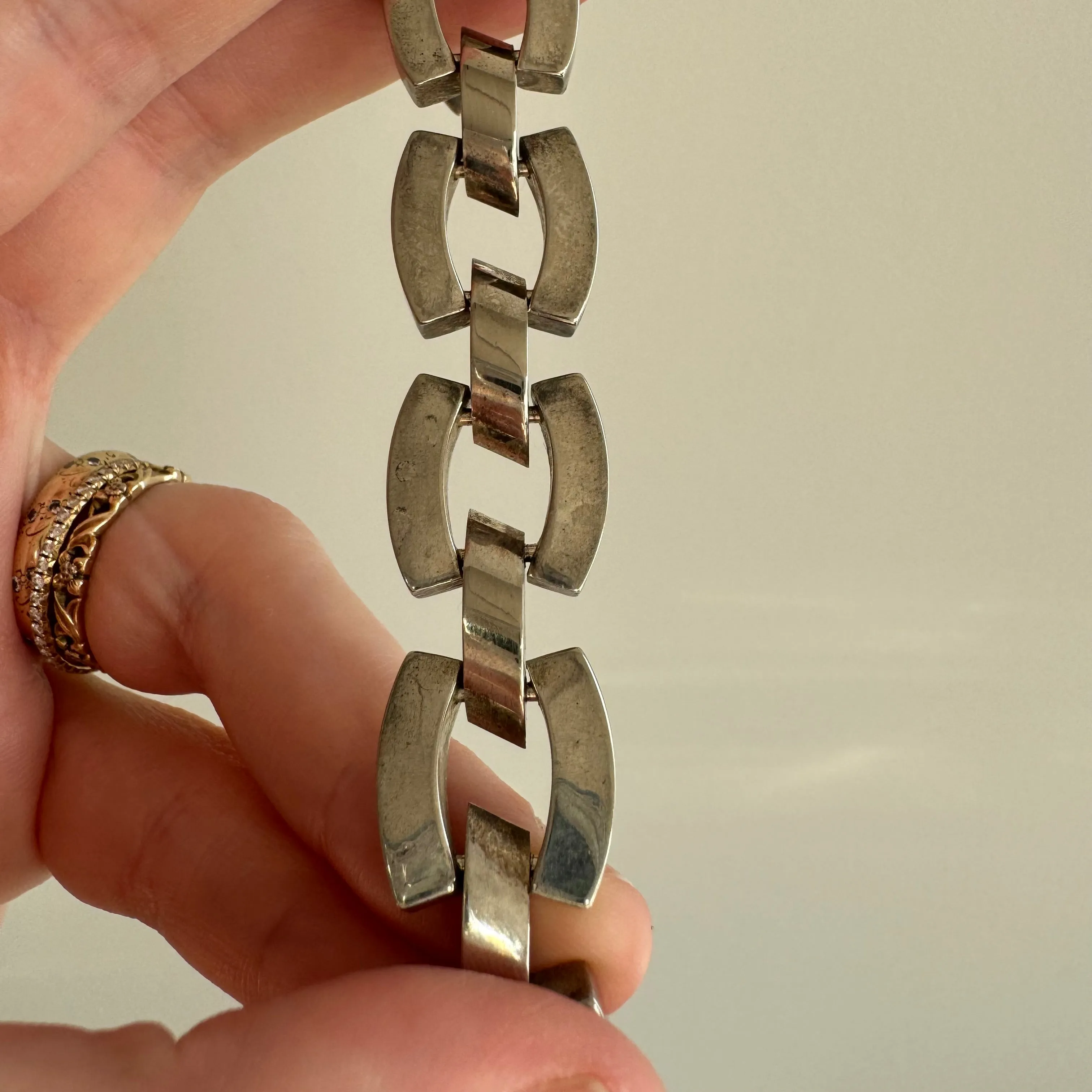 V I N T A G E // perfect links / sterling silver geometric link bracelet / 7.5", 53g