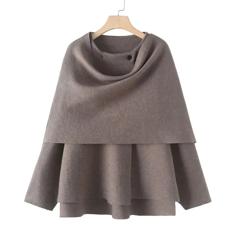 Vintage Streetwear Scarf Coat Long Sleeve Knitted Asymmetric Jackets