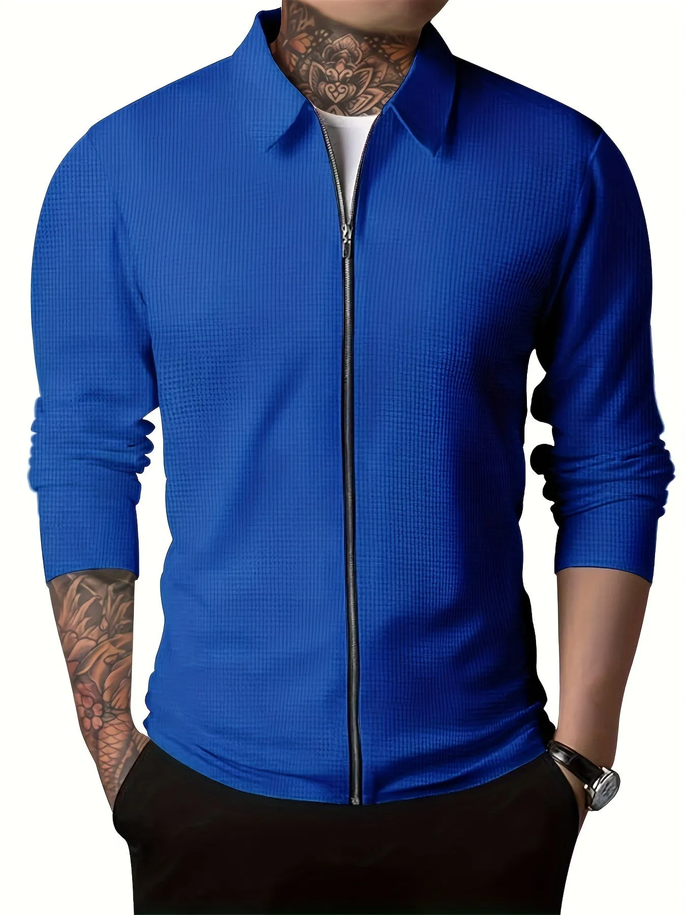 Waffle Pattern Jackets For Men Full Zip Up Lapel Stylish Coat Jackets For Men Spring Fall