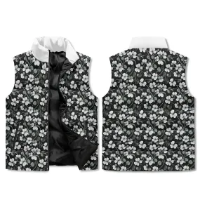 White and Green Clover Unisex Lightweight Stand Collar Zip Up Puffer Vest