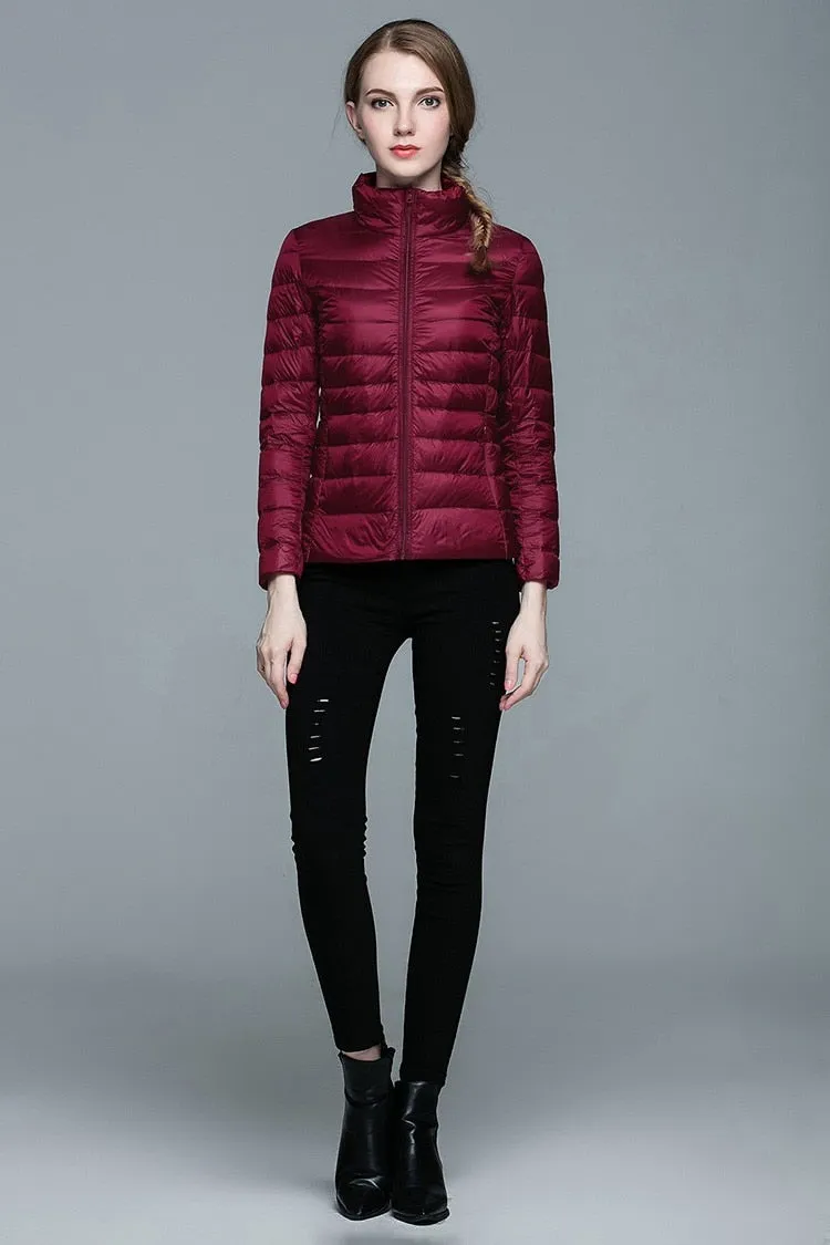 Winter Women's Stand Collar 90% White Duck Down Jacket Ultra Light Down Jackets Slim Long Sleeve Parkas Candy Color Jacket