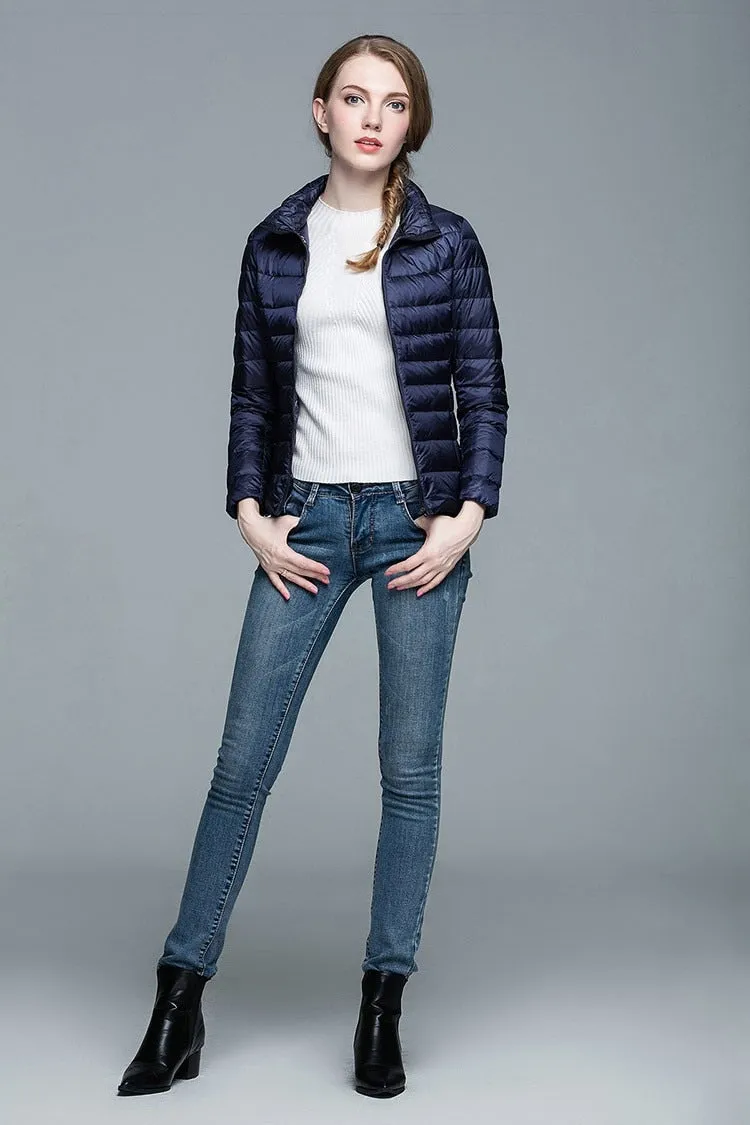 Winter Women's Stand Collar 90% White Duck Down Jacket Ultra Light Down Jackets Slim Long Sleeve Parkas Candy Color Jacket