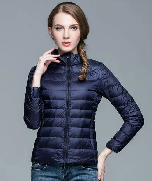 Winter Women's Stand Collar 90% White Duck Down Jacket Ultra Light Down Jackets Slim Long Sleeve Parkas Candy Color Jacket
